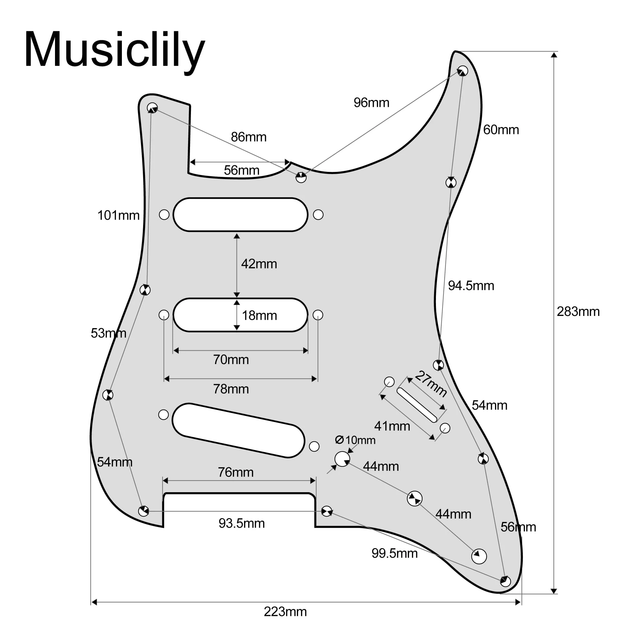 Musiclily SSS 11 Hole Strat Pickguard ST Pick Guard Scratch Plate for Fender USA/Mexican Standard Stratocaster Modern Style Electric Guitar, 3Ply Aged White 3ply Parchment - Image 2