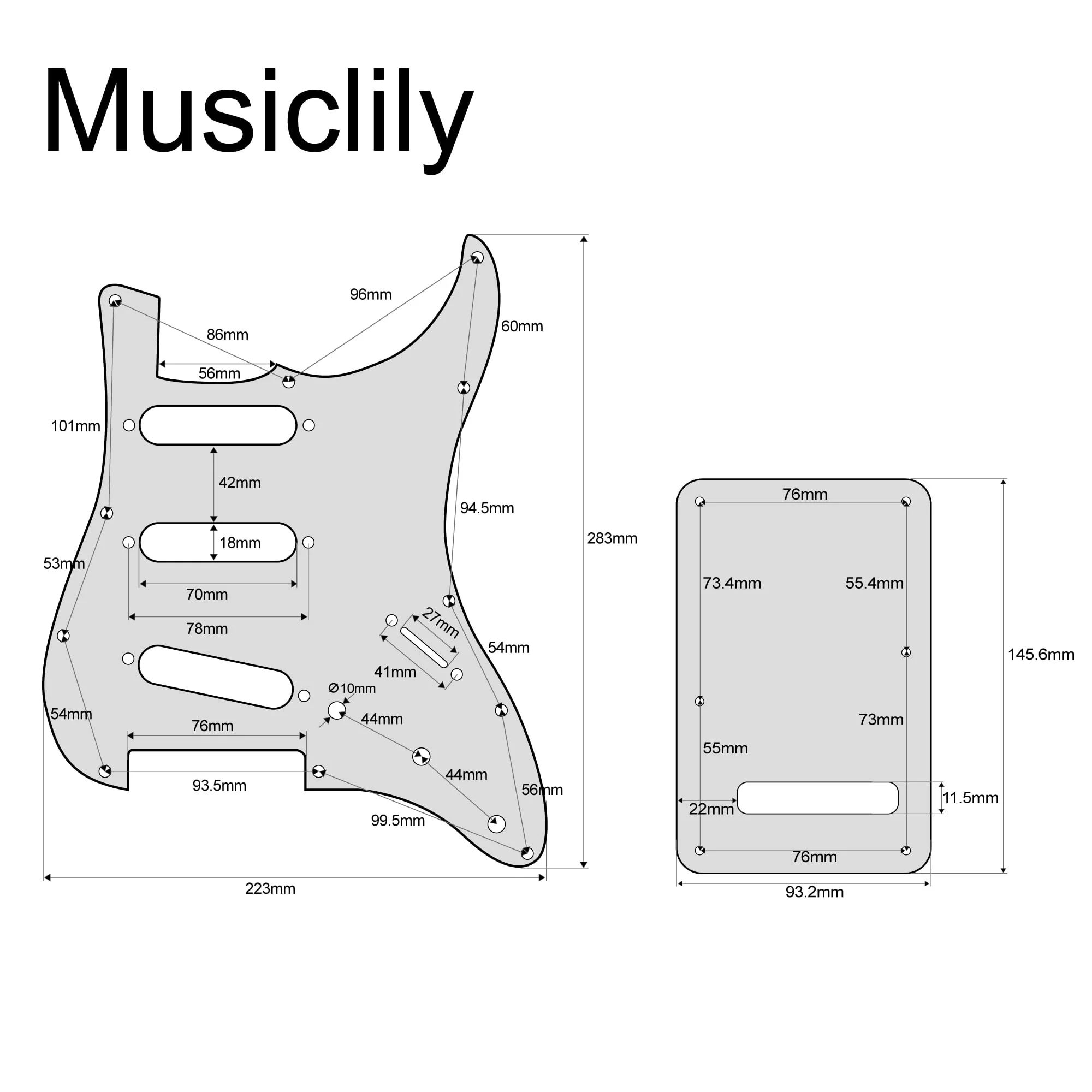 Musiclily SSS 11 Holes Strat Guitar Pickguard and BackPlate Set for Fender USA/Mexican Made Standard Stratocaster Modern Style Parts,4Ply Blue Pearl - Image 2