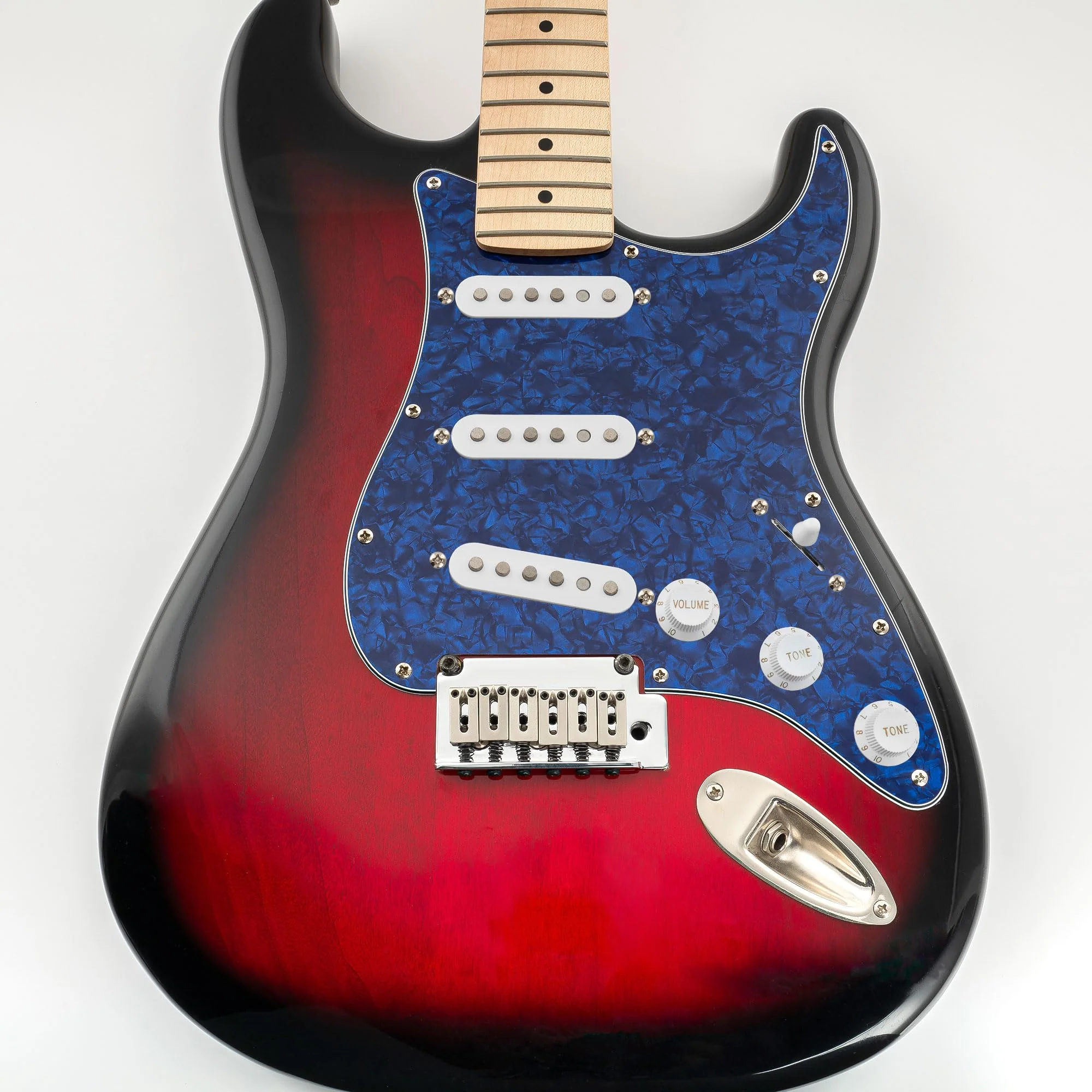 Musiclily SSS 11 Holes Strat Guitar Pickguard and BackPlate Set for Fender USA/Mexican Made Standard Stratocaster Modern Style Parts,4Ply Blue Pearl - Image 5