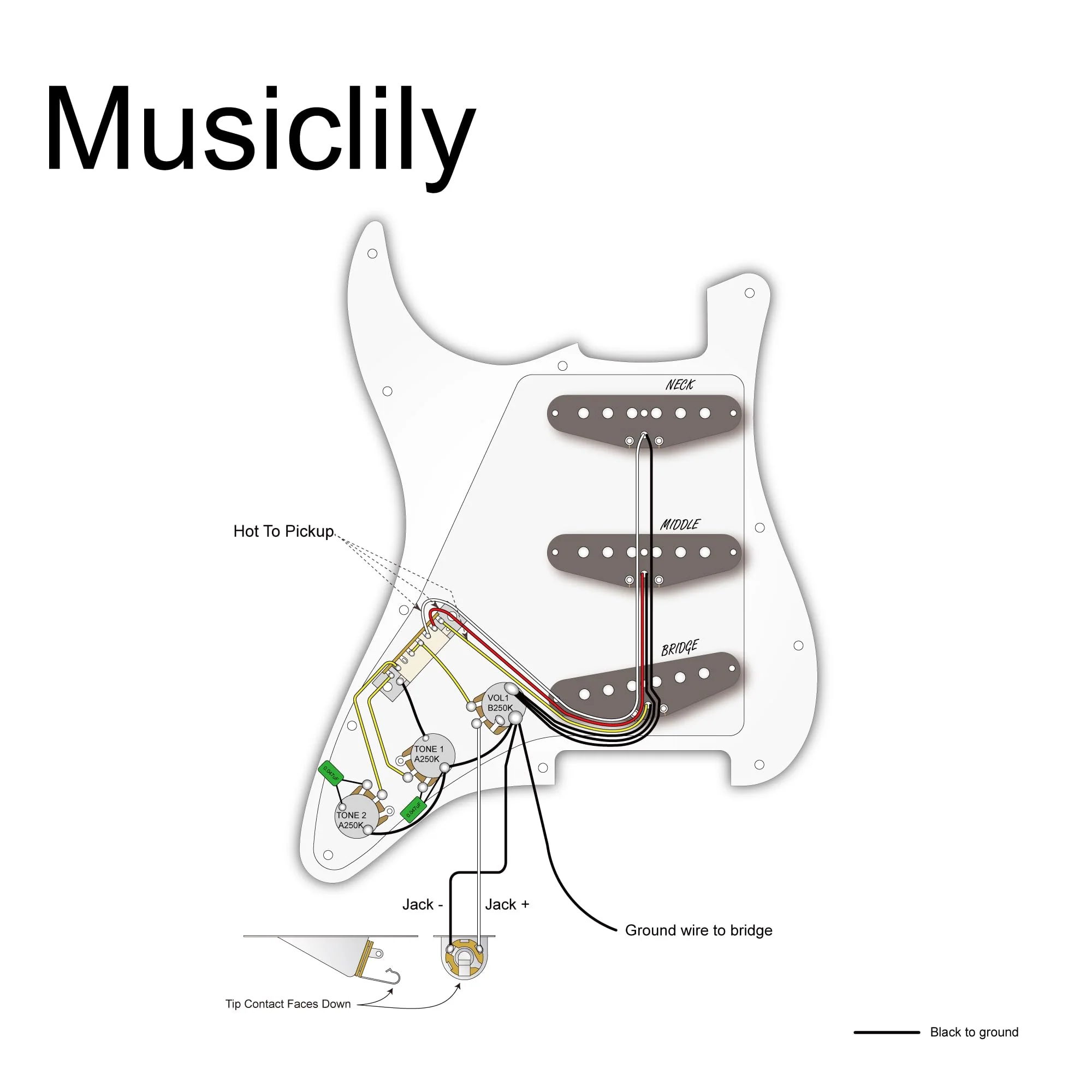 Musiclily SSS Loaded Pickguard Strat Prewired Pickguard with Single Coil Pickups Set for Strat Style Electric Guitar, 4Ply Pearl White White pearl - Image 2