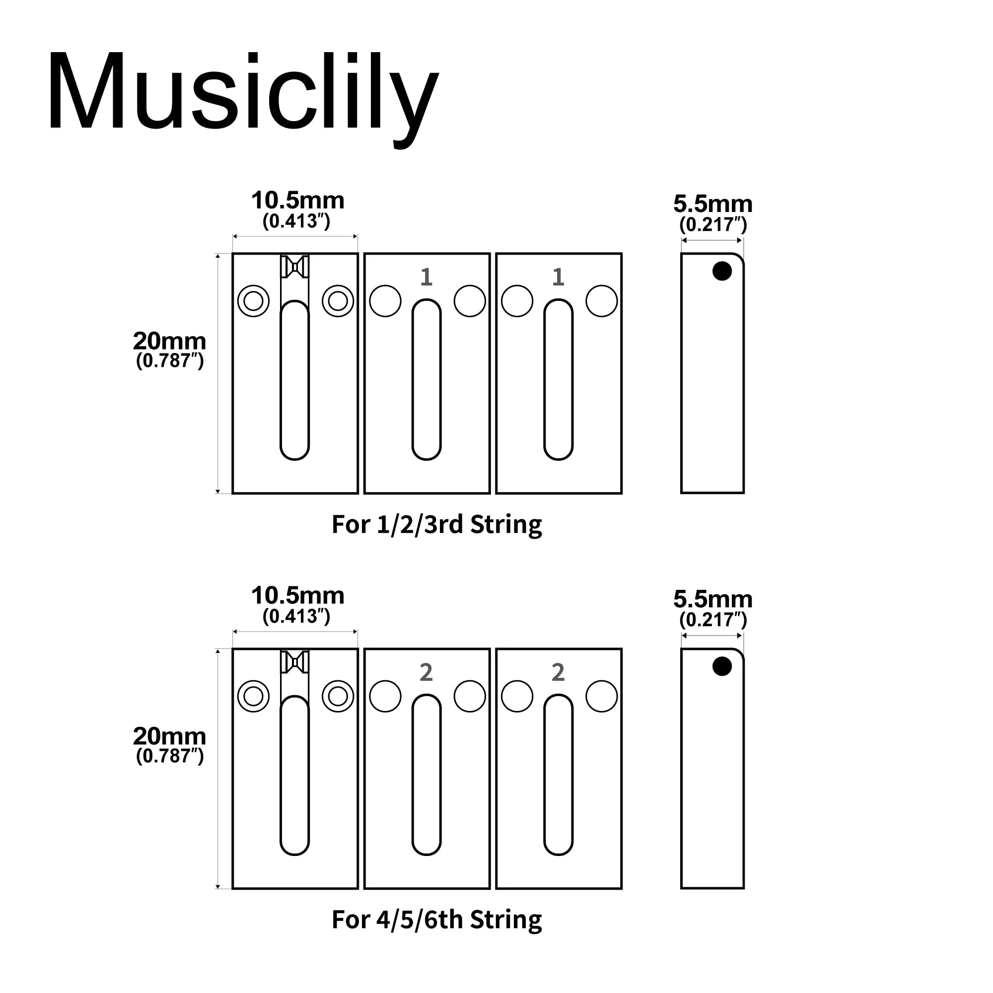 Musiclily Ultra 10.5mm Modern Brass Guitar Roller Bridge Saddles for Strat Tele ST/TL Style Electric Guitar, Chrome (Set of 6) - Image 2
