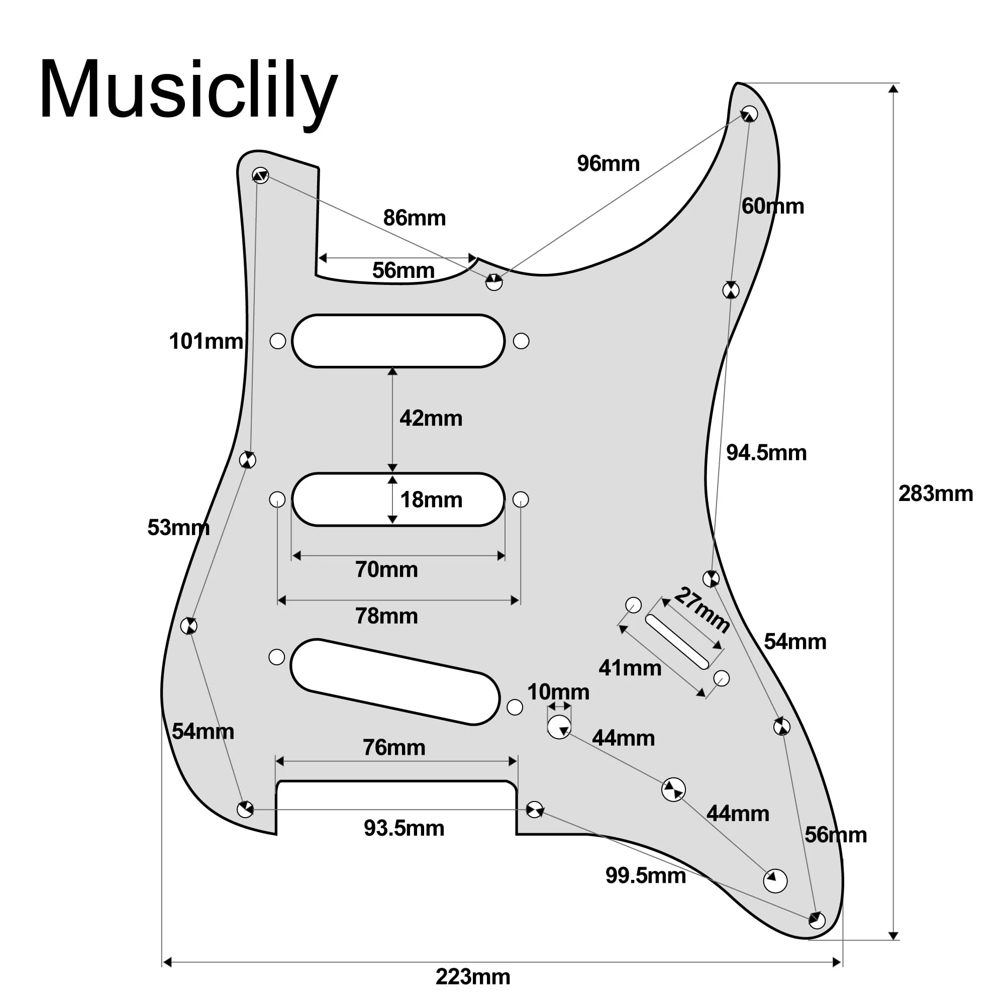 Musiclily Ultra 11 Holes Anodized Aluminum SSS Strat Pickguard ST Guitar Pickguard for American/Mexican Fender Standard Strat Style Electric Guitar, Black - Image 2
