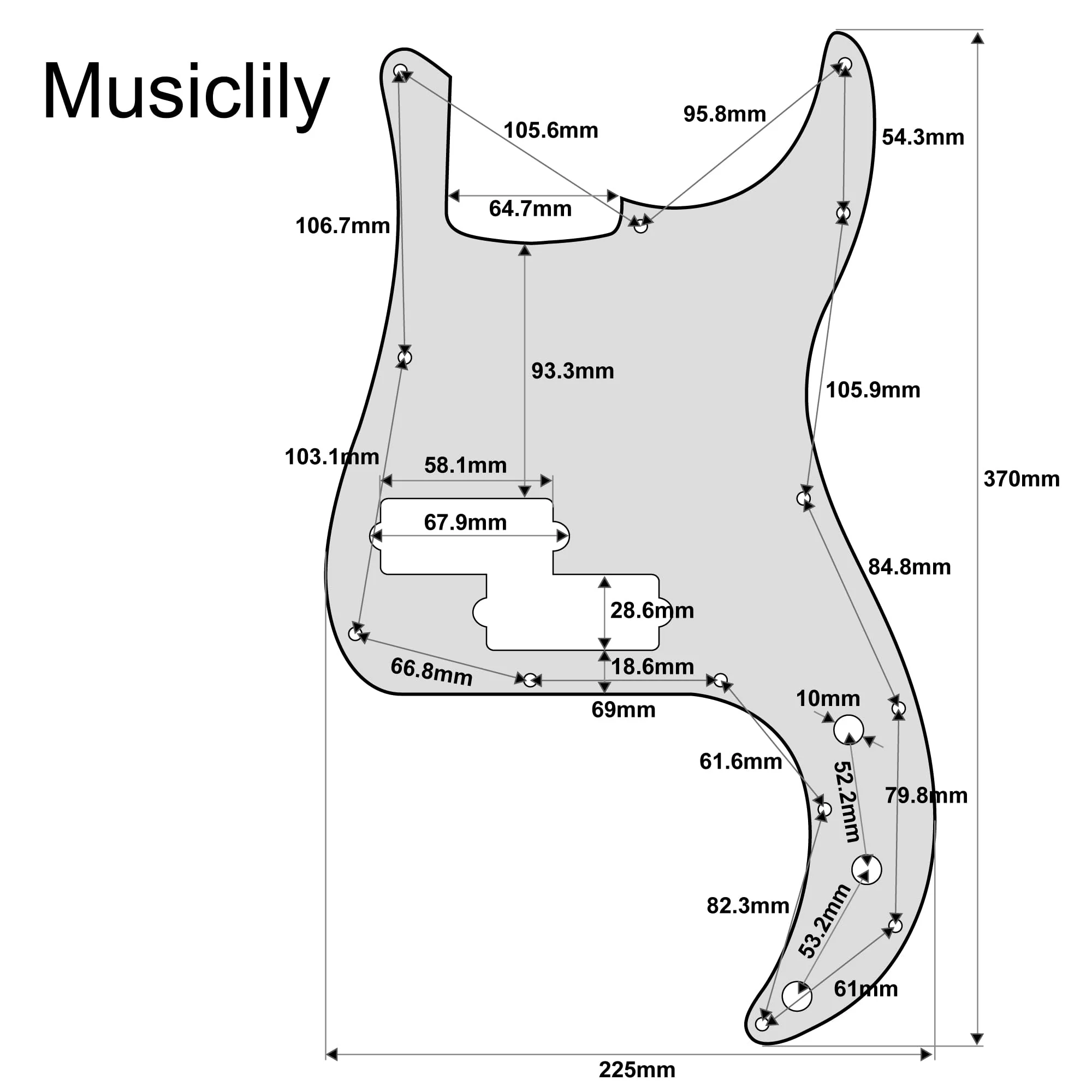 Musiclily Ultra 13 Holes Anodized Aluminum P-Bass Pickguard for American Fender Standard Precision Bass, Black - Image 2