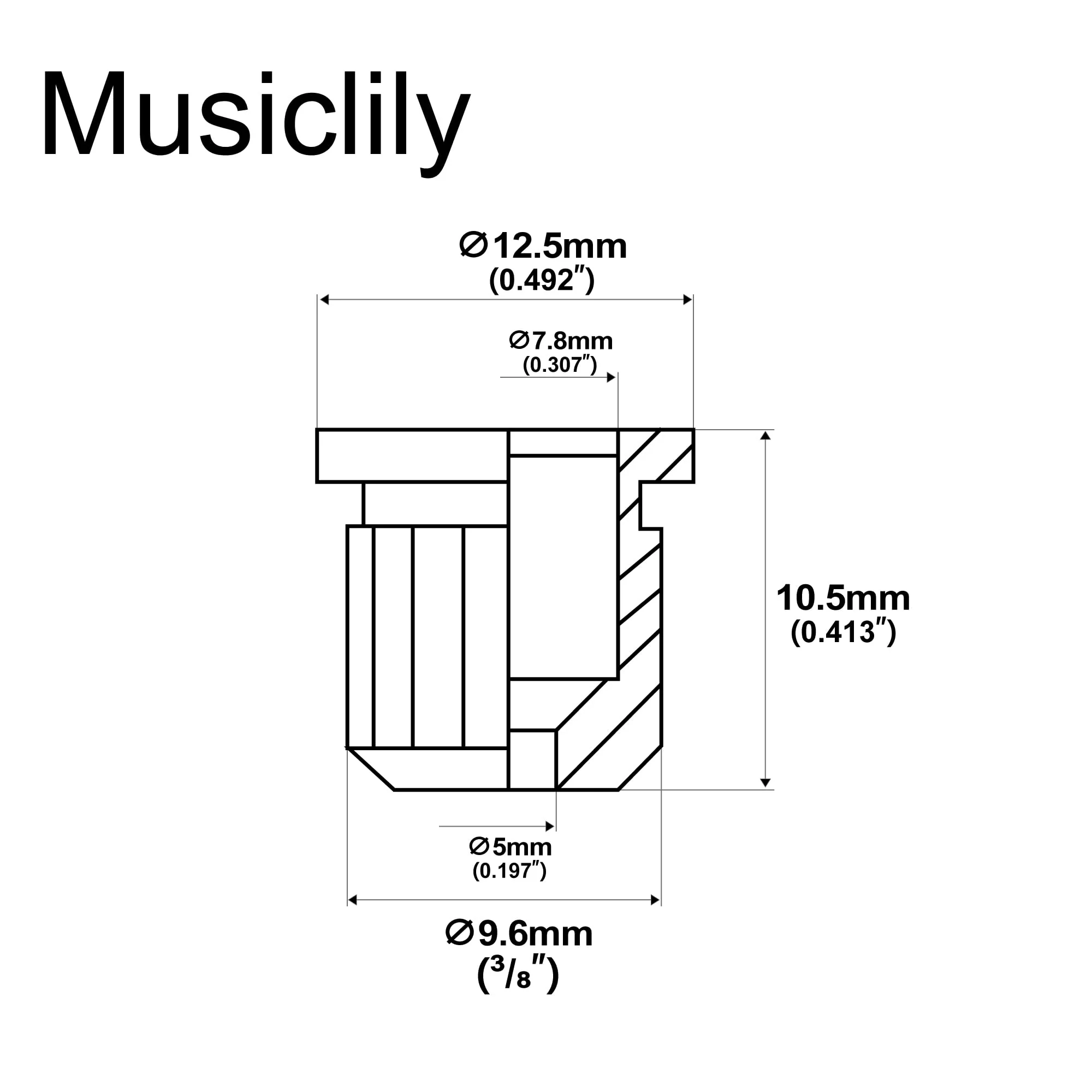 Musiclily Ultra 3/8" Full Solid Brass G-TLB-2 Bass String Ferrules String Through Body Rear Mount Bushings for 4/5 String Electric Bass, Chrome (Set of 5) - Image 2