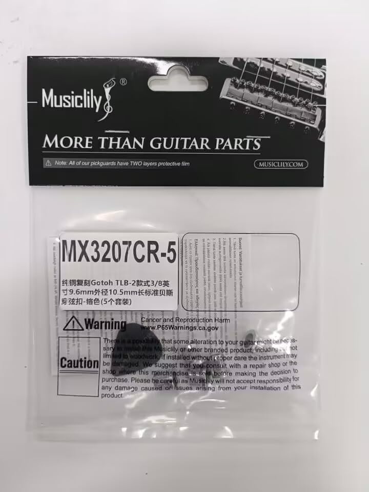 Musiclily Ultra 3/8" Full Solid Brass G-TLB-2 Bass String Ferrules String Through Body Rear Mount Bushings for 4/5 String Electric Bass, Chrome (Set of 5) - Image 6