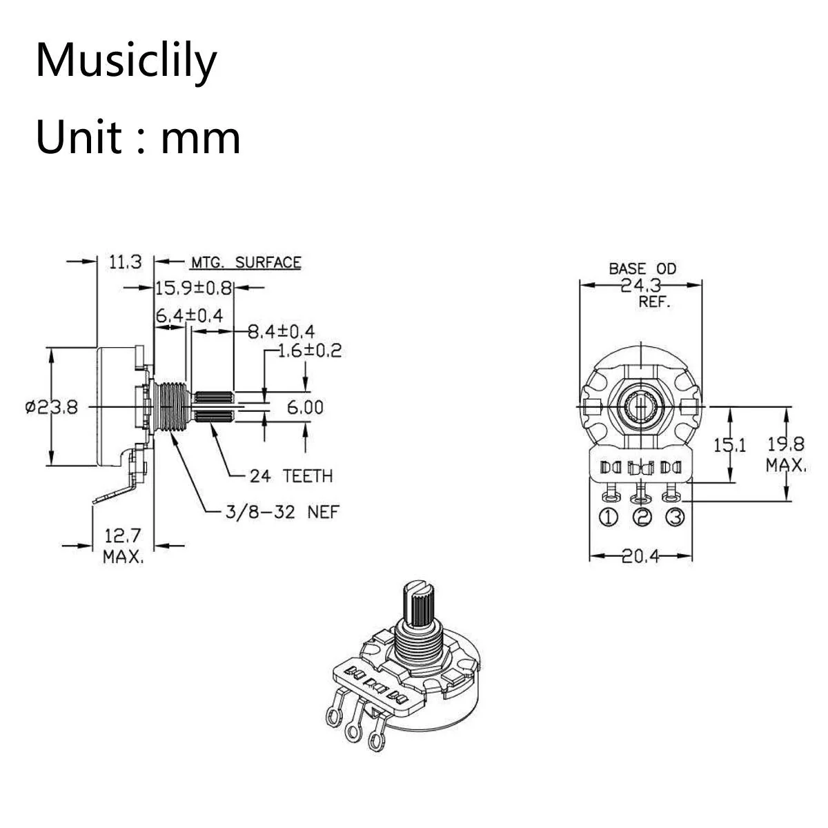 Musiclily Ultra CTS A250K Short Split Shaft Guitar Potentiometers Audio Taper/Vintage Audio Taper Pots 10% Tolerance for Electric Guitar and Bass (Set of 4) - Image 2