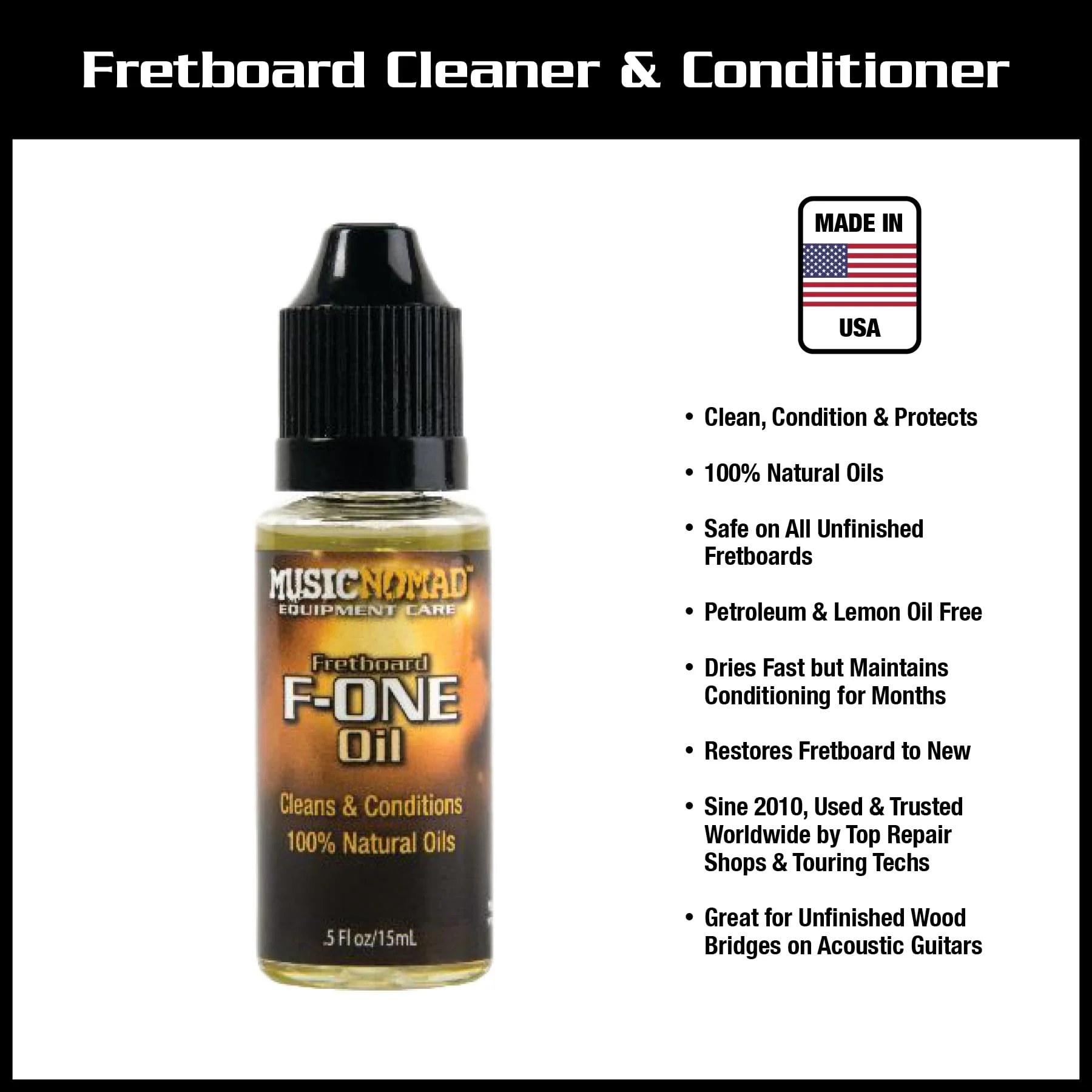 MusicNomad 5 pc. Guitar Cleaning & Care Kit: Cleaner, Fret Polish, Fretboard Oil, Nut Lubricant, Cloth for Guitar Body, Frets, Fretboard, Neck, Strings - Image 3