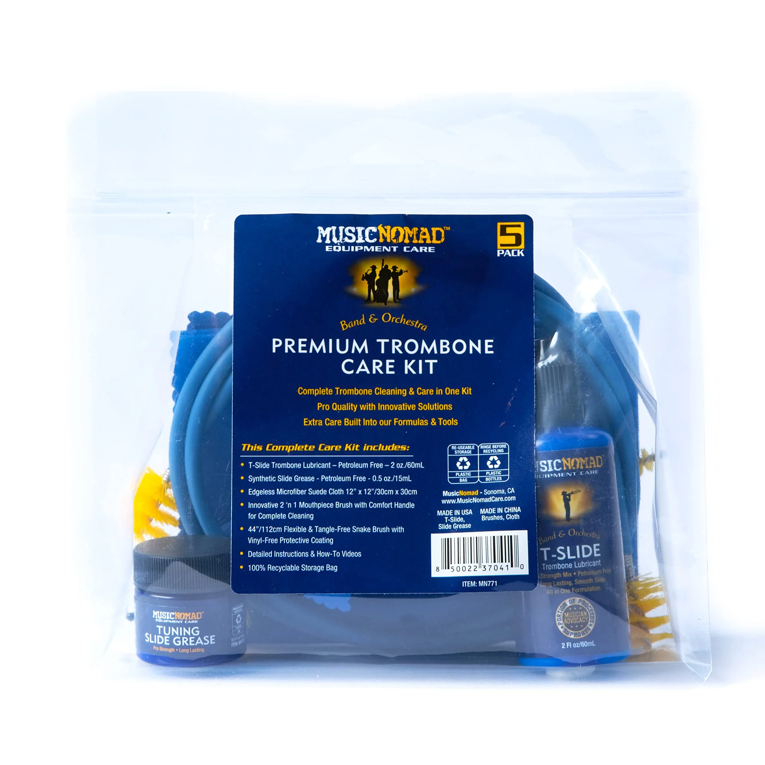 MusicNomad 5 pc. Premium Trombone Cleaning & Care Kit with Extra Care Built into Our Product Designs, Formulas, Instructions, Give Back & Storage Bag for Complete Care (MN771) - Image 2