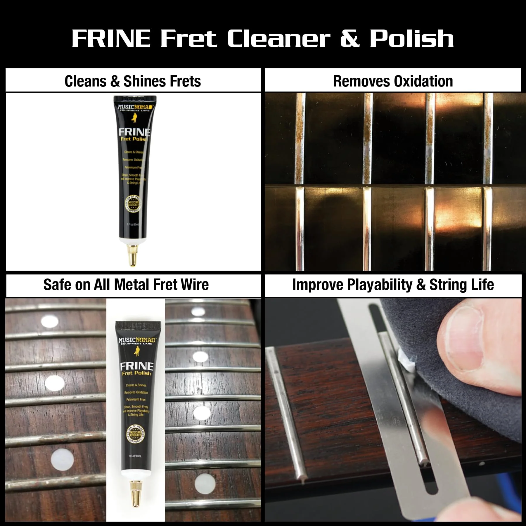 MusicNomad Guitar Cleaner, Fretboard Conditioner Oil, Fret Polish and Microfiber Cloth - 4 pc. Guitar Care Kit - Image 6