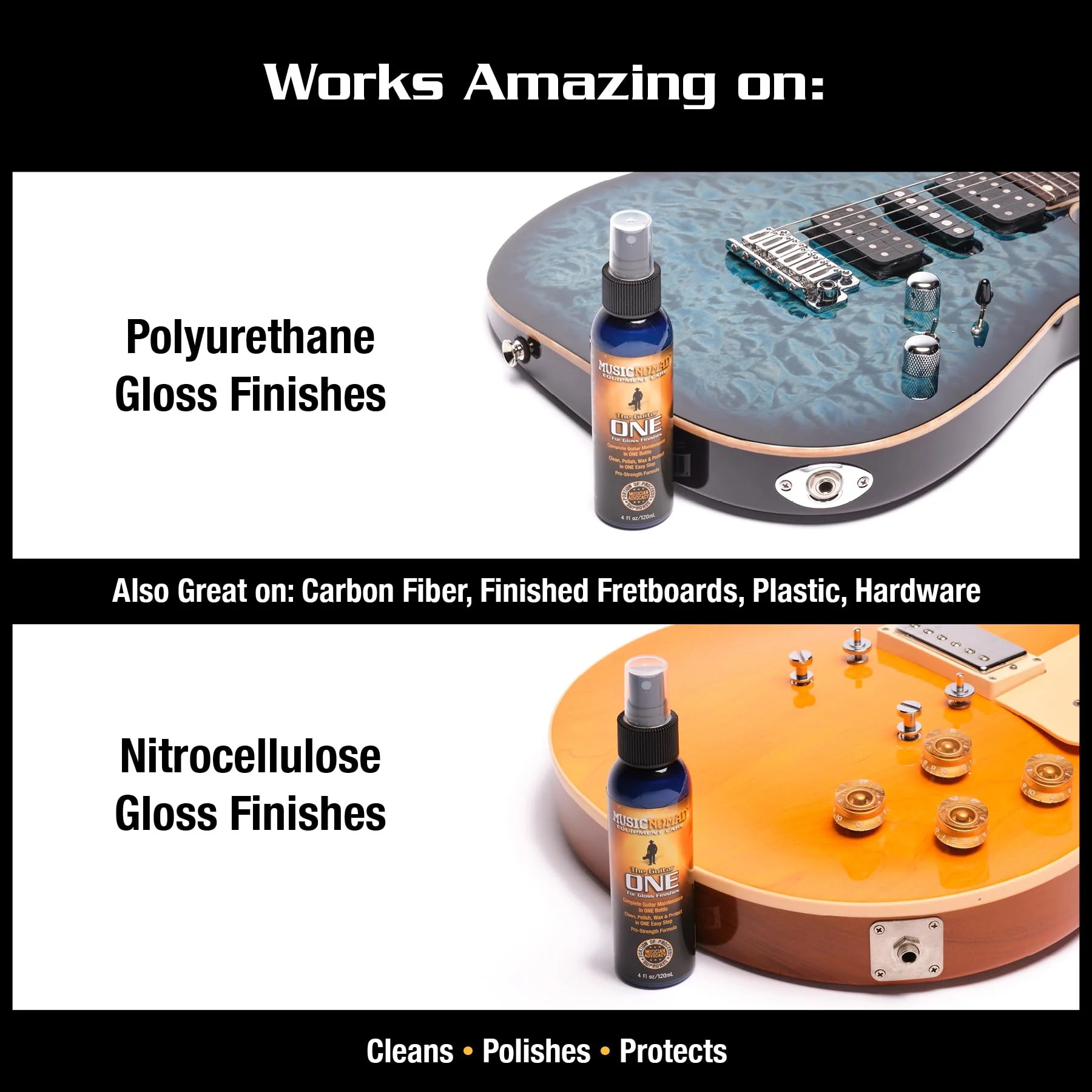 MusicNomad Guitar ONE All-in-1 Cleaner, Polish, and Wax and Microfiber Polishing Cloth Cleaning Kit (MN297) - Image 5
