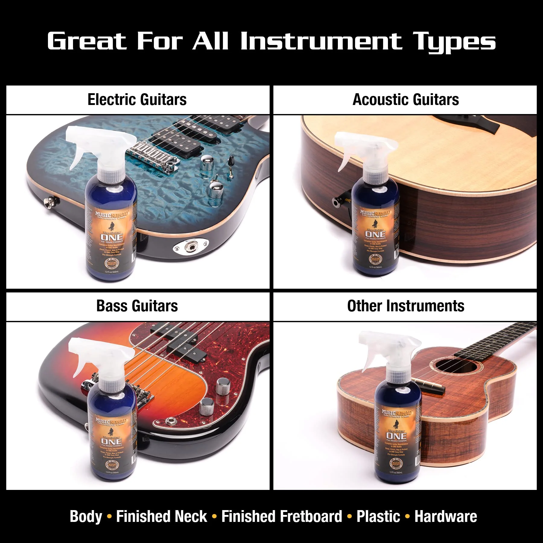 MusicNomad MN150 Guitar ONE All-in-1 Cleaner, Polish, and Wax, 12 oz. 12 Fl Oz (Pack of 1) - Image 3