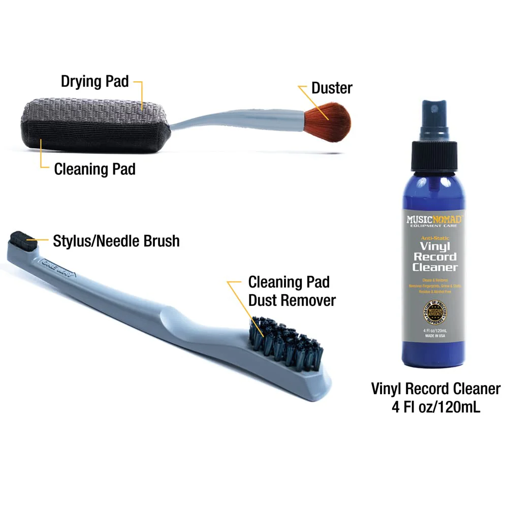 MusicNomad Next Level Vinyl Record Cleaning & Care Kit - 6 'n 1 Includes Large 120ml Cleaner Solution, Clean/Dry/Dust Brush, Stylus Cleaner Brush, Premium Pad Cleaner & Storage Box (MN890) - Image 4