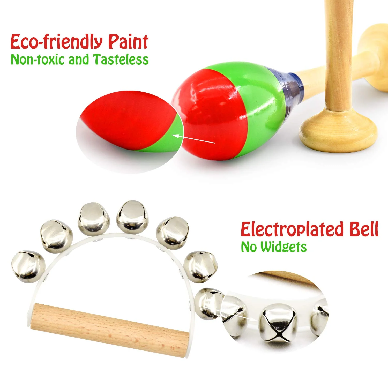 MUSICUBE 7 Pcs Musical Instrument Toys Set for Kids Wooden Percussion Instrument with Hand Drum, Maracas, Triangles, Hand Bell Educational Instrument for Toddler Birthday Gift for Boys Girls Aged 3+ - Image 2