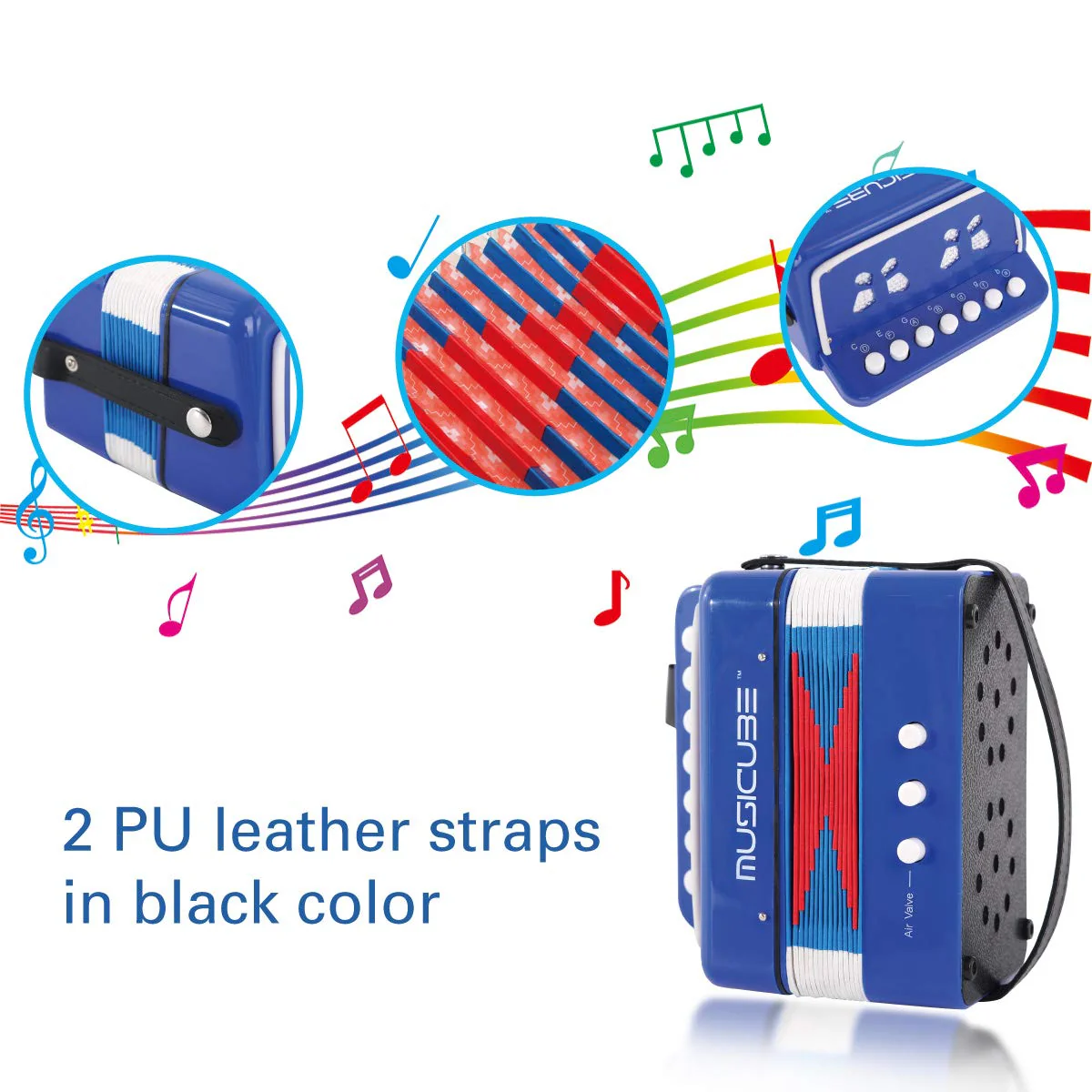 MUSICUBE Kid Accordion 10 Keys Small Accordion Musical Instrument for home and classroom Educational Toys Blue - Image 3