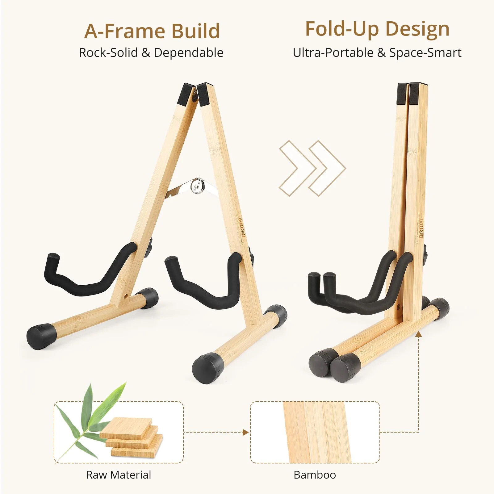 MUSO Guitar Stand,Acoustic Guitar Stand,Classical Electric Guitar Stand,Wood Foldable Bass Guitar Stand,Guitar Accessories also fit Bass,Violin,Ukulele - Image 2