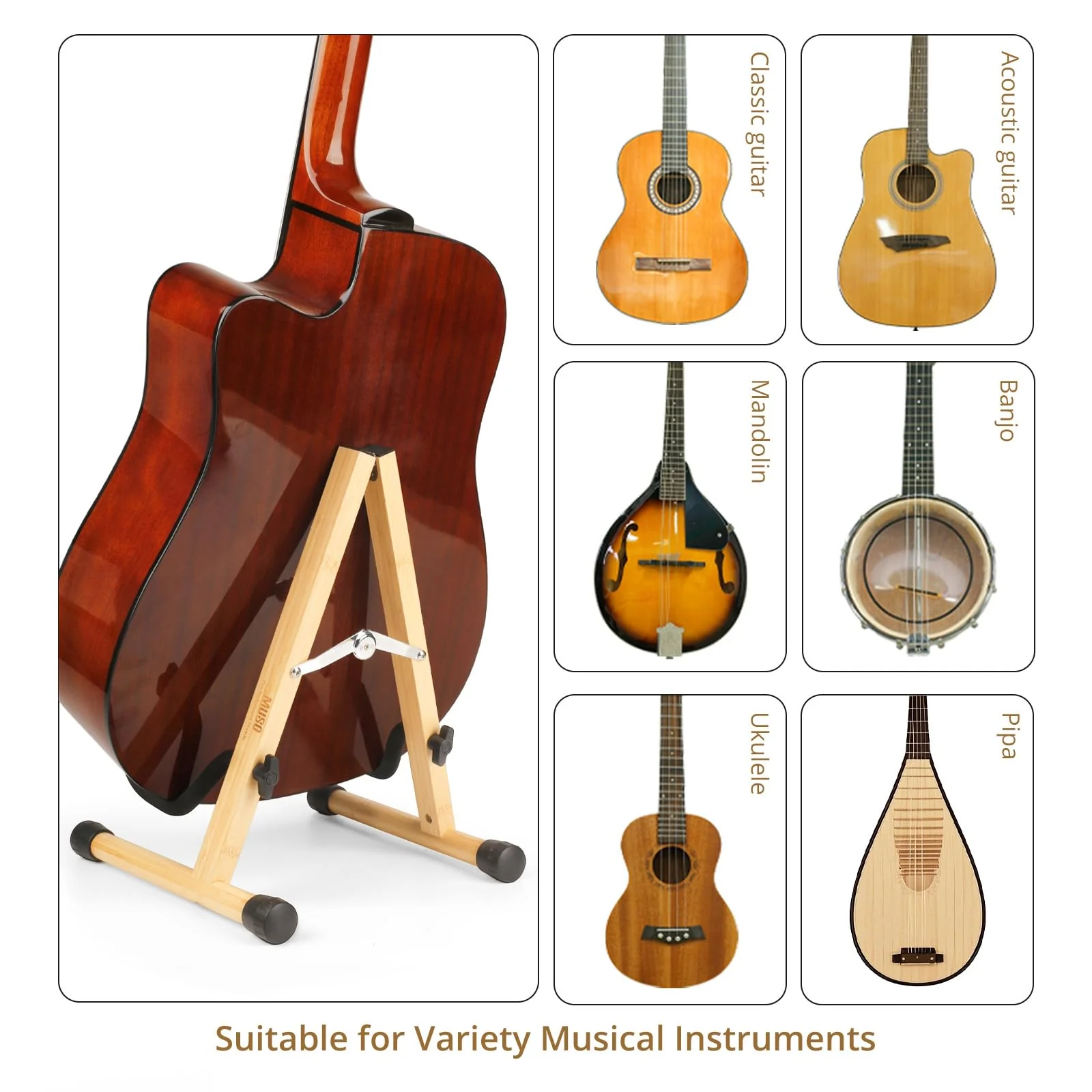 MUSO Guitar Stand,Acoustic Guitar Stand,Classical Electric Guitar Stand,Wood Foldable Bass Guitar Stand,Guitar Accessories also fit Bass,Violin,Ukulele - Image 3