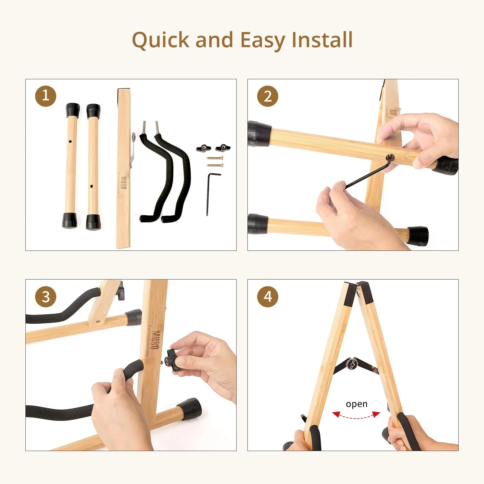 MUSO Guitar Stand,Acoustic Guitar Stand,Wood Classical Electric Guitar Stand,Foldable Bass Guitar Stand,Guitar Accessories also fit Bass,Violin,Ukulele (Bamboo) Bamboo - Image 5