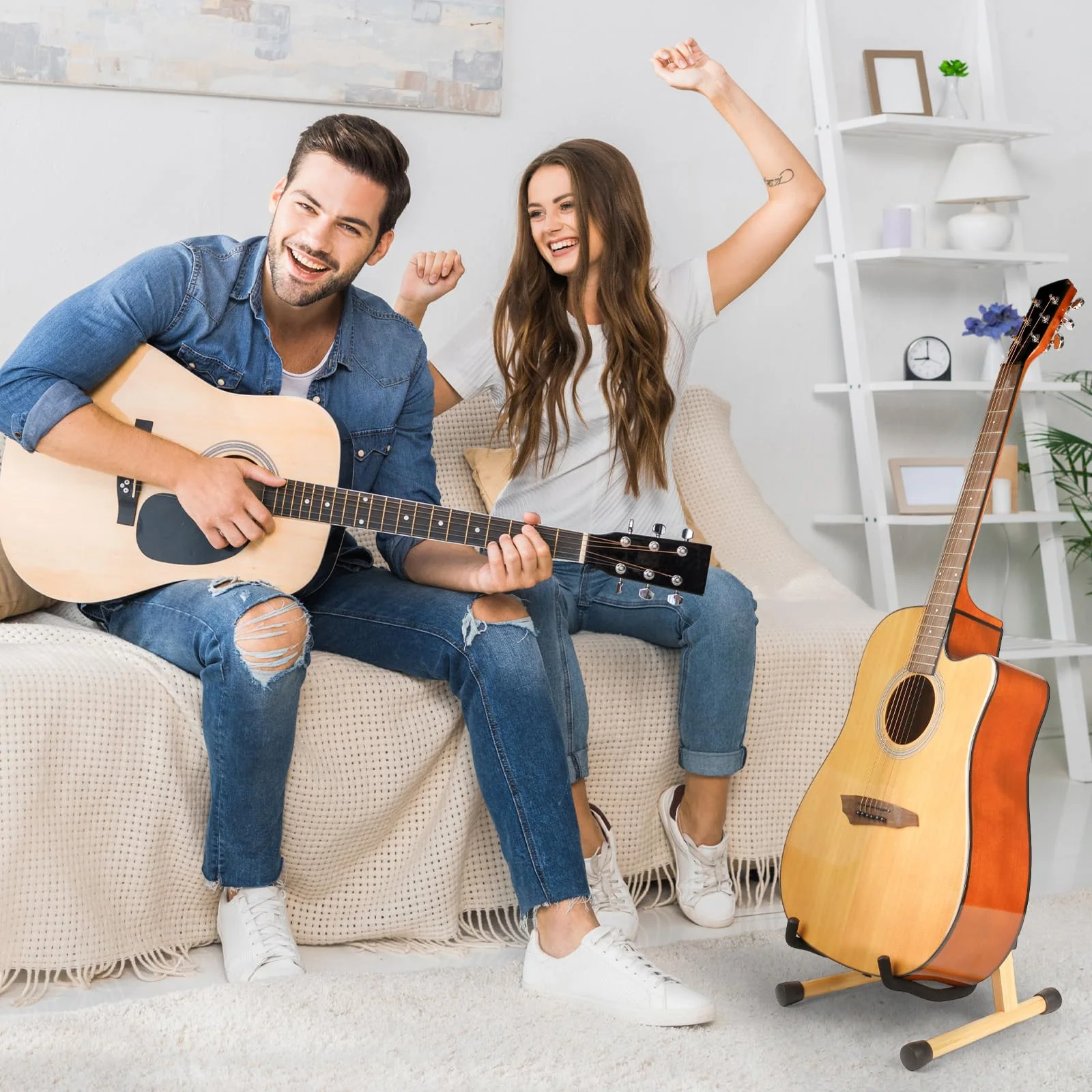 MUSO Guitar Stand,Acoustic Guitar Stand,Wood Classical Electric Guitar Stand,Foldable Bass Guitar Stand,Guitar Accessories also fit Bass,Violin,Ukulele (Bamboo) Bamboo - Image 7