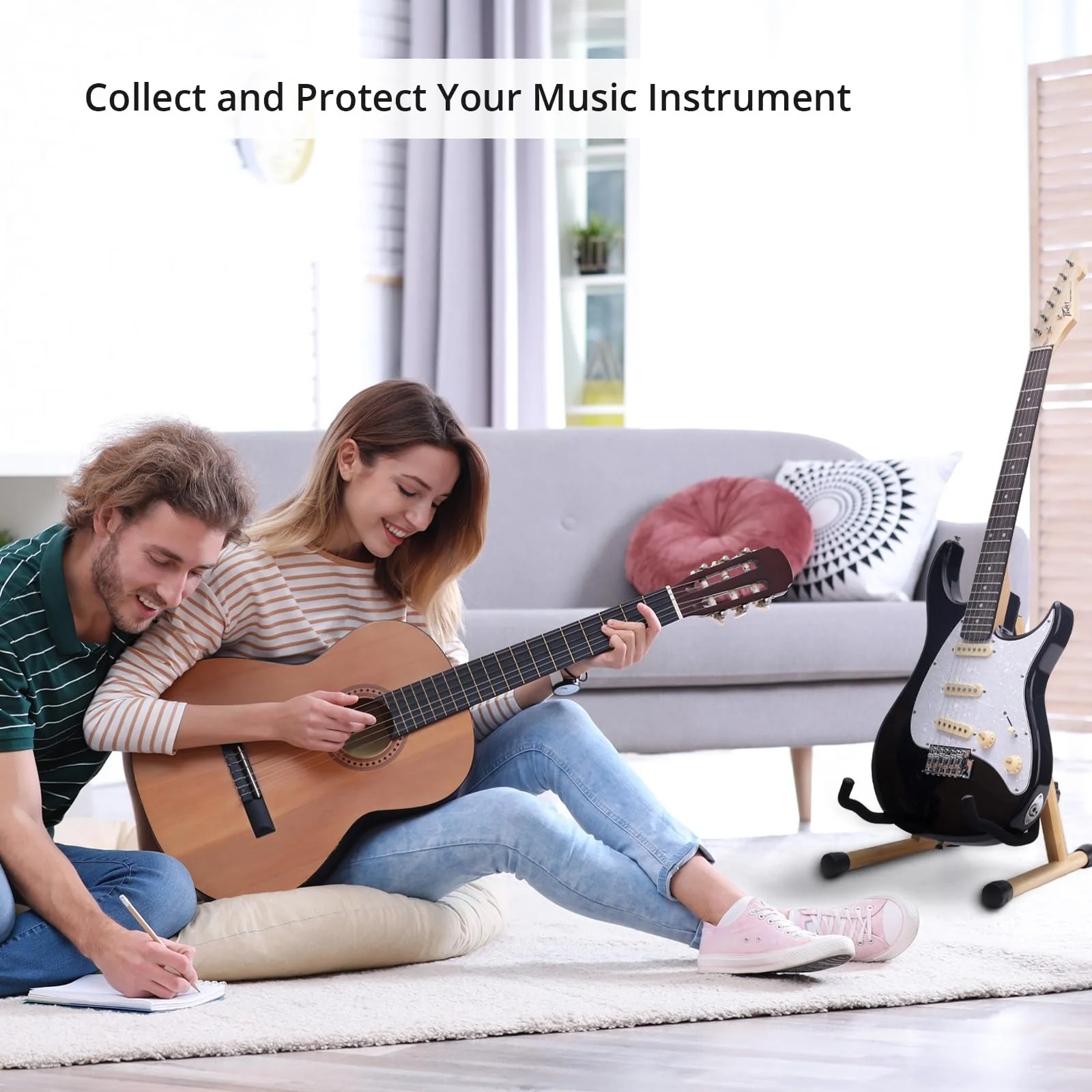 MUSO Guitar Stand,Acoustic Guitar Stand,Wood Classical Electric Guitar Stand,Foldable Bass Guitar Stand,Guitar Accessories also fit Bass,Violin,Ukulele (Bamboo) Bamboo - Image 8