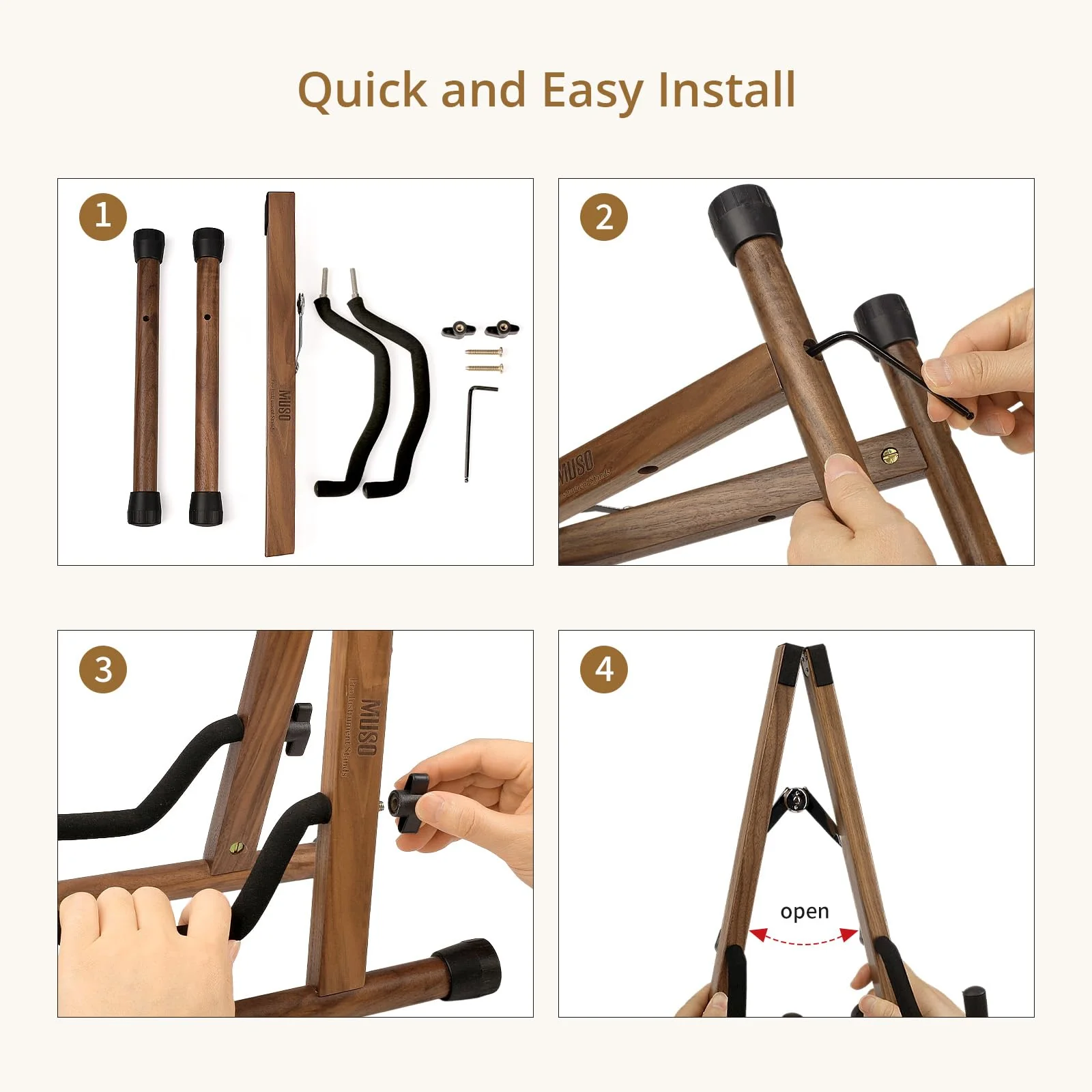 MUSO Guitar Stand,Acoustic Guitar Stand,Wood Classical Electric Guitar Stand,Foldable Bass Guitar Stand,Guitar Accessories also fit Bass,Violin,Ukulele(America Black Walnut) America Black Walnut - Image 5