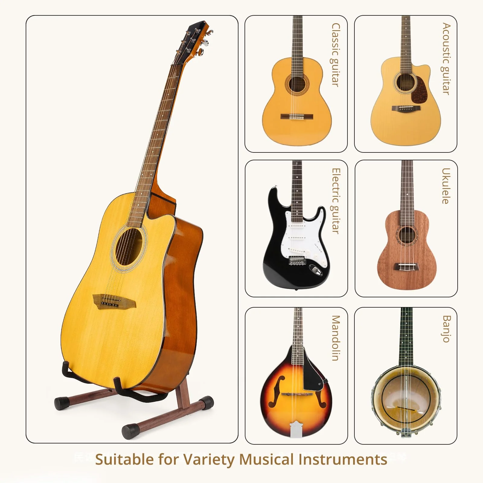 MUSO Guitar Stand,Acoustic Guitar Stand,Wood Classical Electric Guitar Stand,Foldable Bass Guitar Stand,Guitar Accessories also fit Bass,Violin,Ukulele(America Black Walnut) America Black Walnut - Image 6