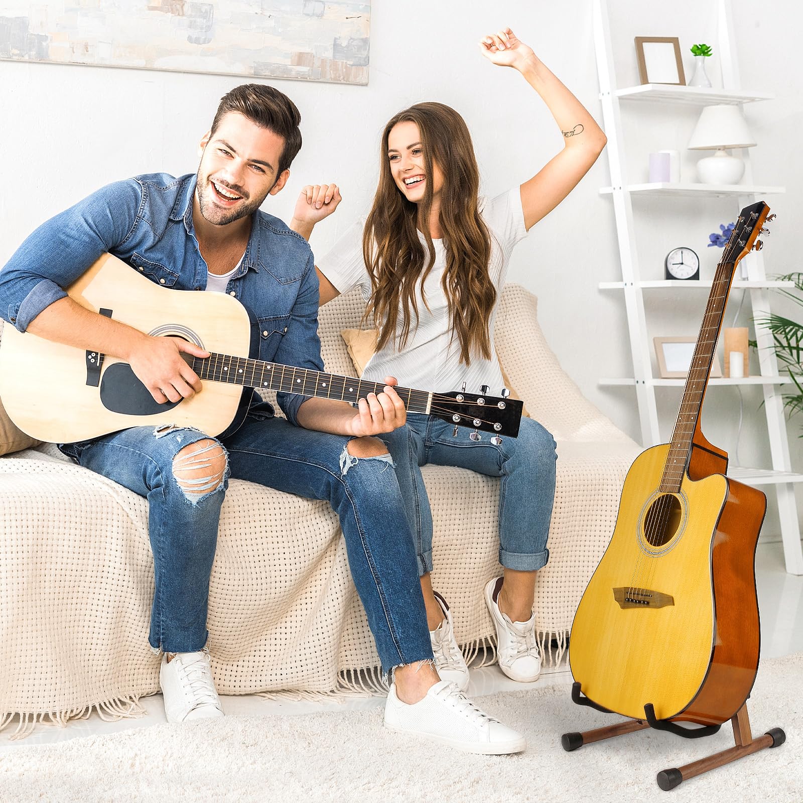 MUSO Guitar Stand,Acoustic Guitar Stand,Wood Classical Electric Guitar Stand,Foldable Bass Guitar Stand,Guitar Accessories also fit Bass,Violin,Ukulele(America Black Walnut) America Black Walnut - Image 7
