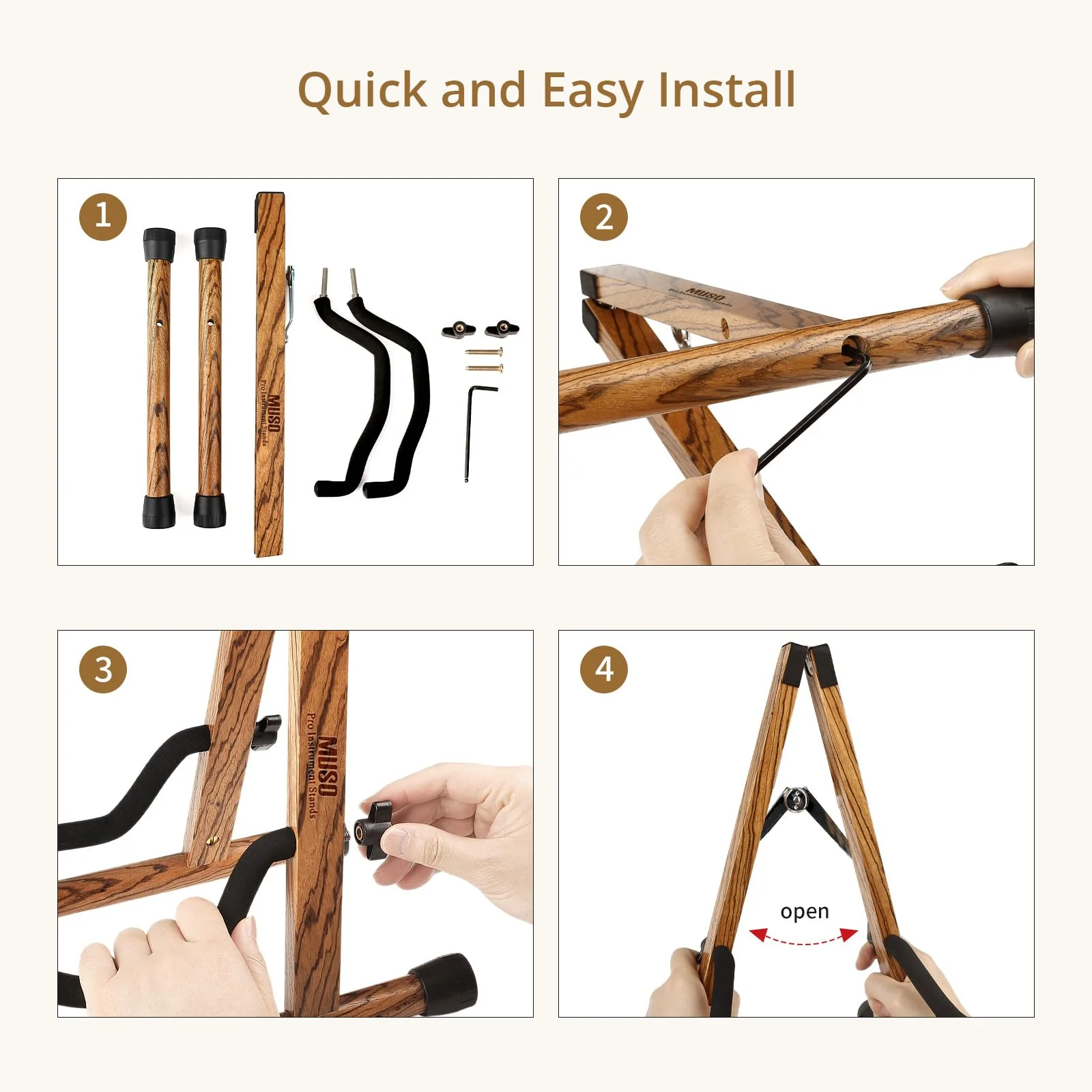 MUSO Guitar Stand,Acoustic Guitar Stand,Wood Classical Electric Guitar Stand,Foldable Bass Guitar Stand,Guitar Accessories also fit Bass,Violin,Ukulele(Zebra) Zebra - Image 5