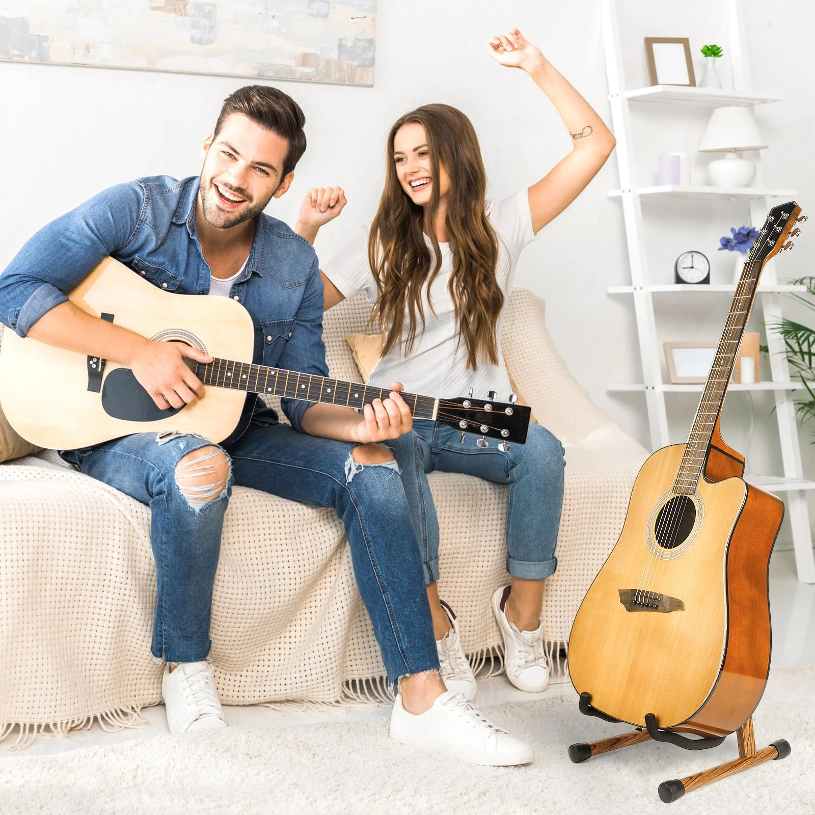 MUSO Guitar Stand,Acoustic Guitar Stand,Wood Classical Electric Guitar Stand,Foldable Bass Guitar Stand,Guitar Accessories also fit Bass,Violin,Ukulele(Zebra) Zebra - Image 7
