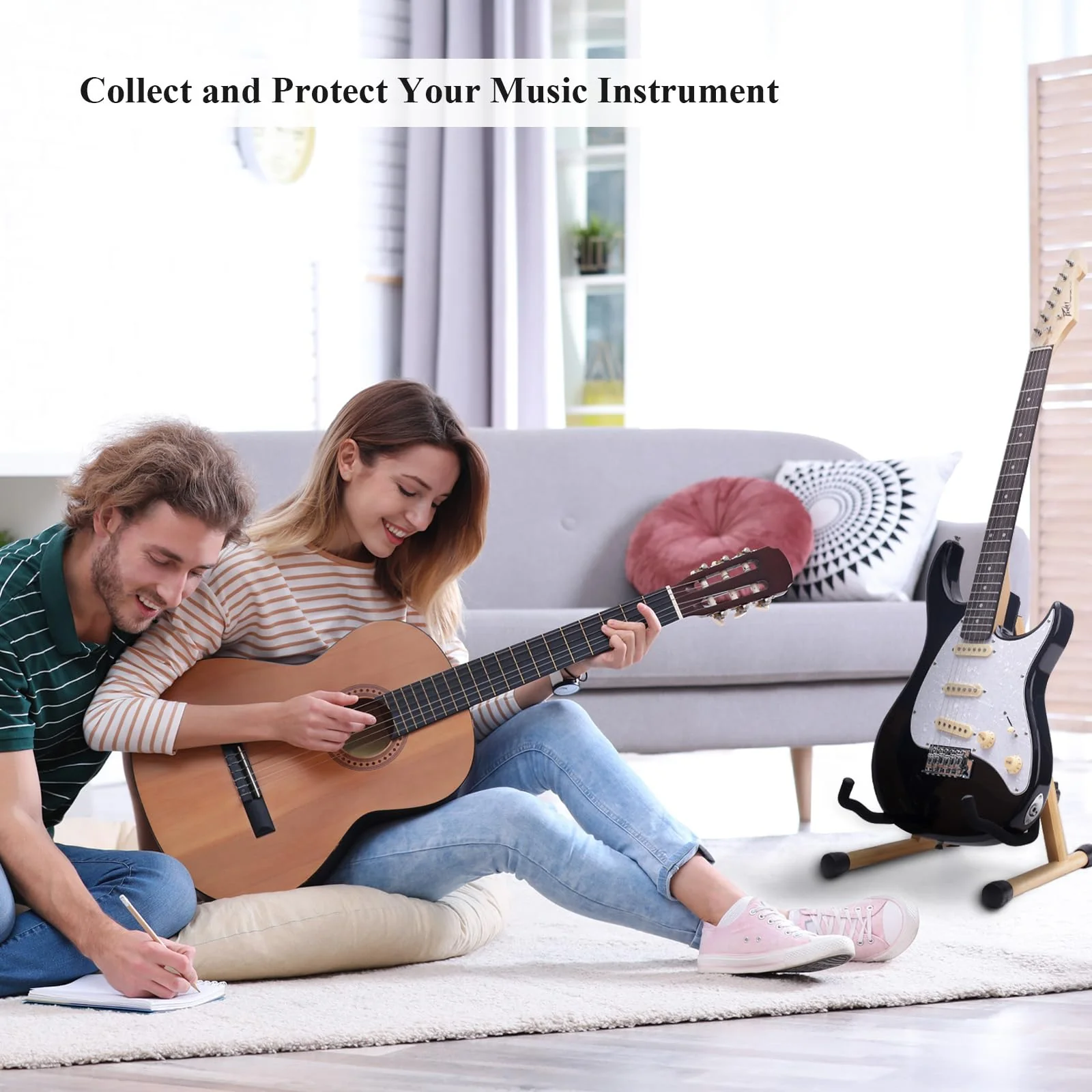 MUSO Guitar Stand,Acoustic Guitar Stand,Wood Classical Electric Guitar Stand,Foldable Bass Guitar Stand,Guitar Accessories also fit Bass,Violin,Ukulele(Zebra) Zebra - Image 8