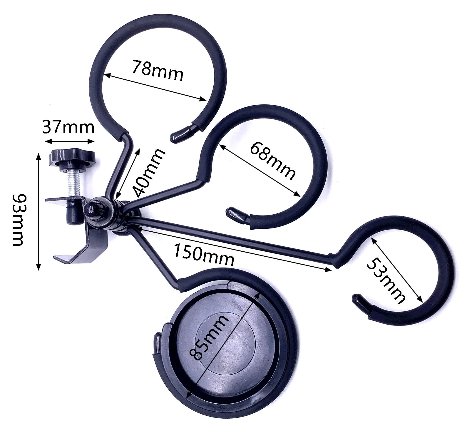 Mute Holder for 4 Mutes Fit for Trumpet, Cornet, French Horn Mutes Clamp Adjustable to 8-30mm Black - Image 4