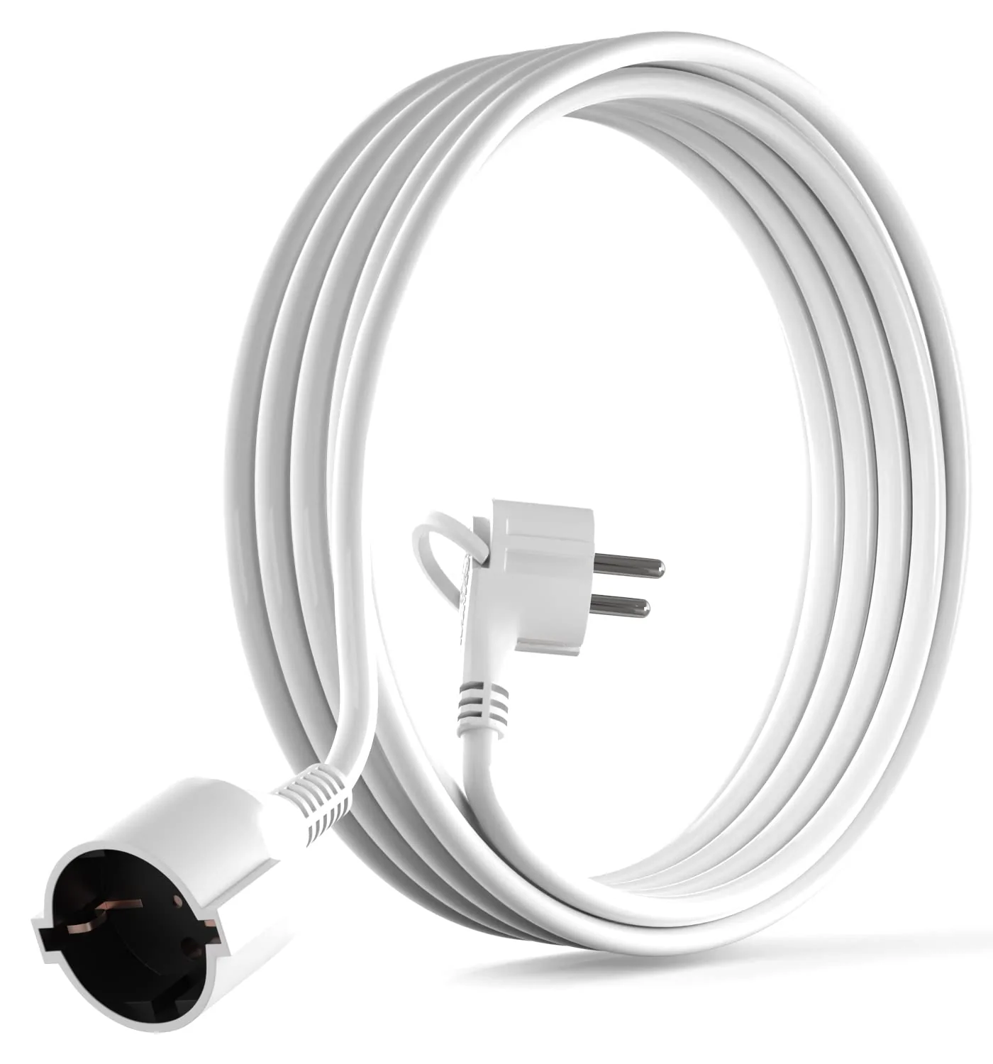 MutecPower 3 Metre Extension Cable with Flat Connector Quality Plastic Schuko Extension with Flat Plug Earthing Contact 90° Angle Plug and Earthing Contact Coupling up to 250V 16A IP20-3m White 3 metres