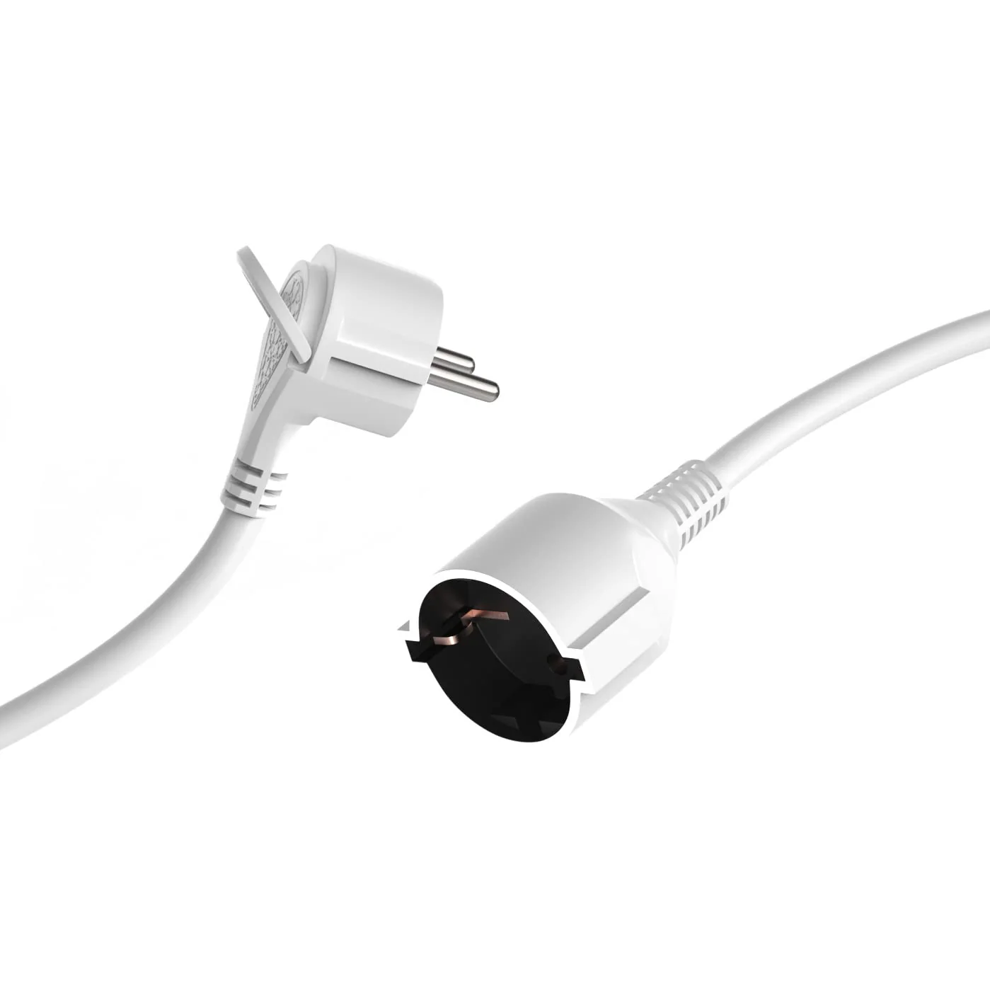 MutecPower 3 Metre Extension Cable with Flat Connector Quality Plastic Schuko Extension with Flat Plug Earthing Contact 90° Angle Plug and Earthing Contact Coupling up to 250V 16A IP20-3m White 3 metres - Image 2