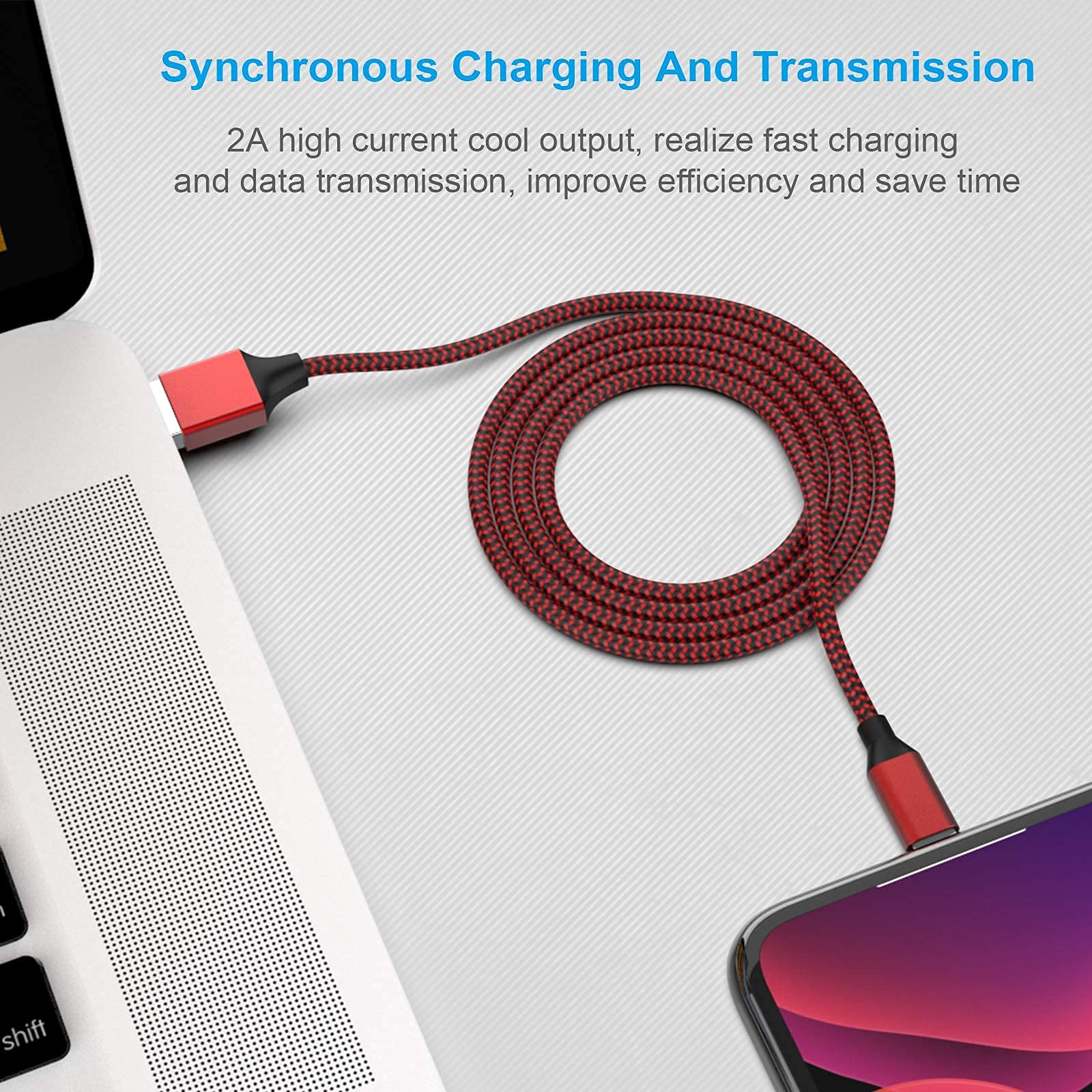 MUXA iPhone Charger [Apple MFi Certified] 6Pack 3/3/6/6/6/10 FT Nylon Braided Fast Charging Lightning Cable Compatible iPhone 13 12 11 Pro Max XS X - Image 5