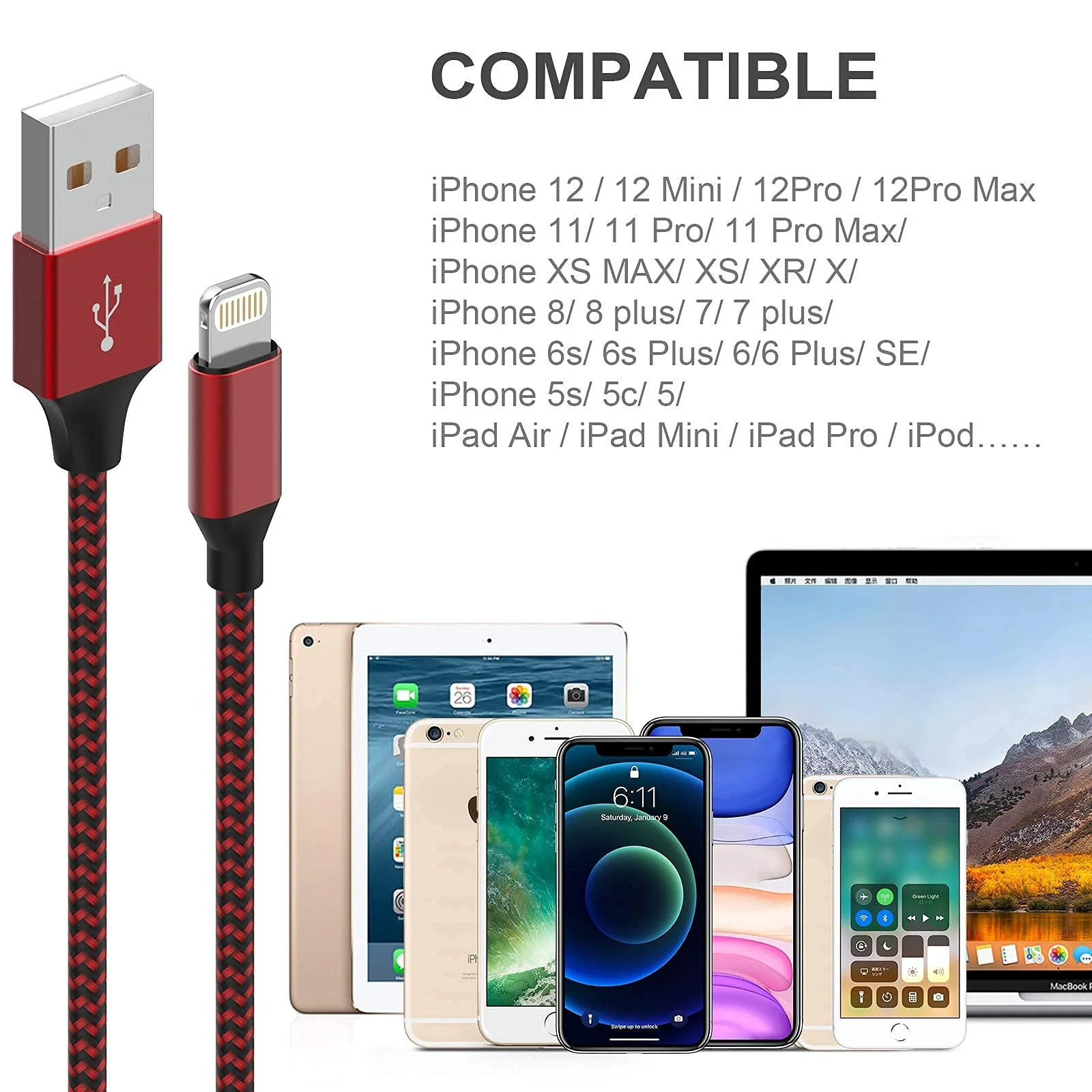MUXA iPhone Charger [Apple MFi Certified] 6Pack 3/3/6/6/6/10 FT Nylon Braided Fast Charging Lightning Cable Compatible iPhone 13 12 11 Pro Max XS X - Image 7