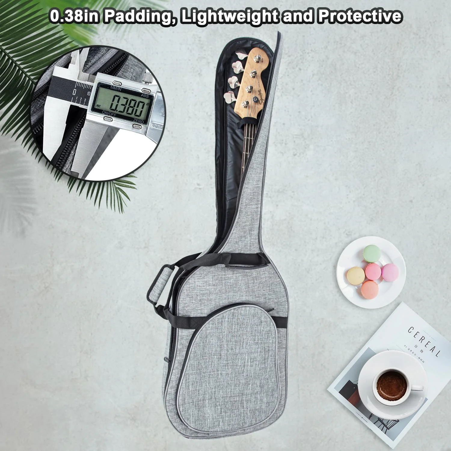 MUZNOTE 47 Inch Bass Guitar Bag 0.35 inch Padding Bass Guitar Case Electric Bass Case, Electric Bass Gig Bag Backpack with Neck Strap and Pockets, Grey - Image 4