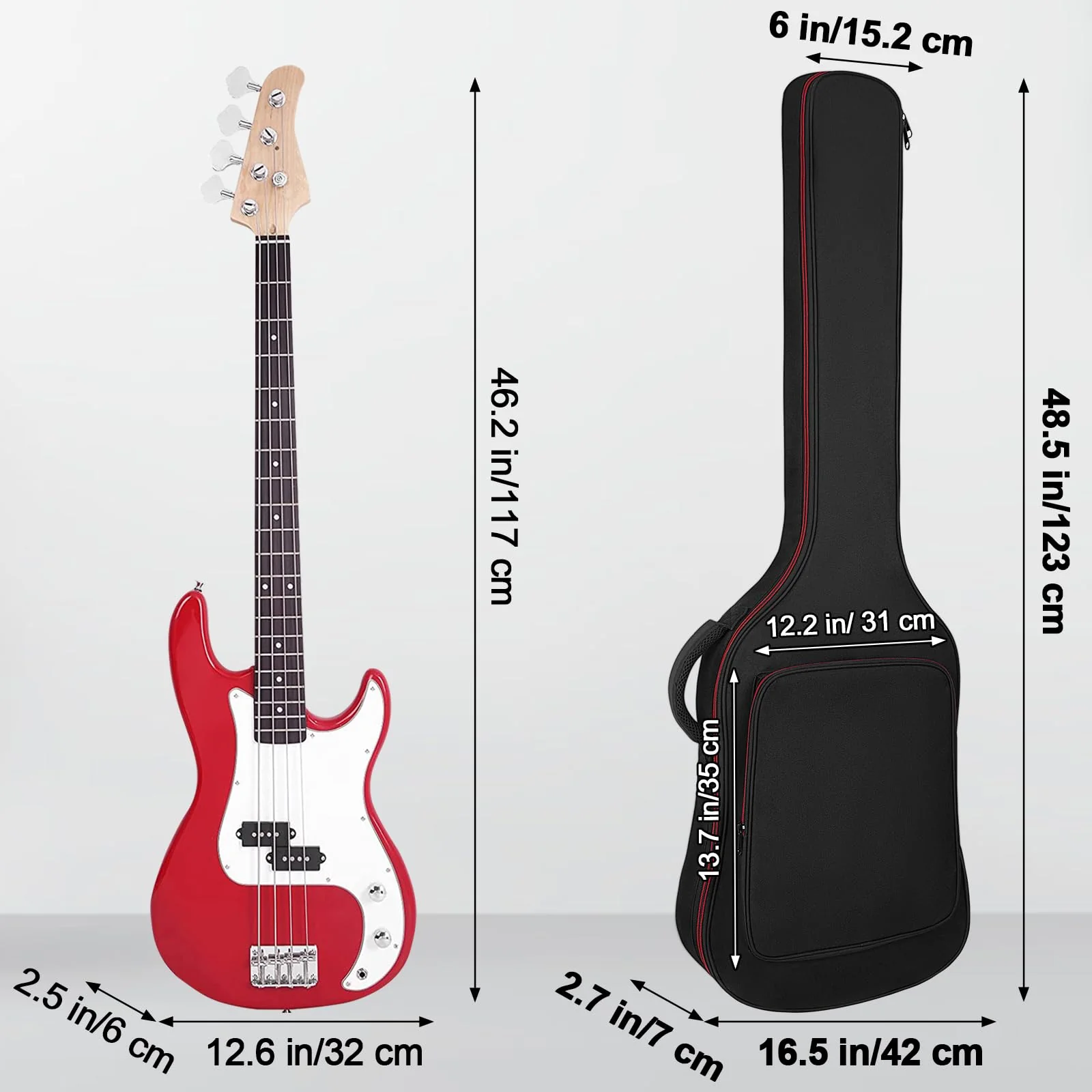 MUZNOTE Bass Guitar Bag, Bass Guitar Bag Gig Bag Backpack Electric Bass Guitar Case Soft 0.38 inch Padding Lightweight with Pockets Waterproof (Black) - Image 3