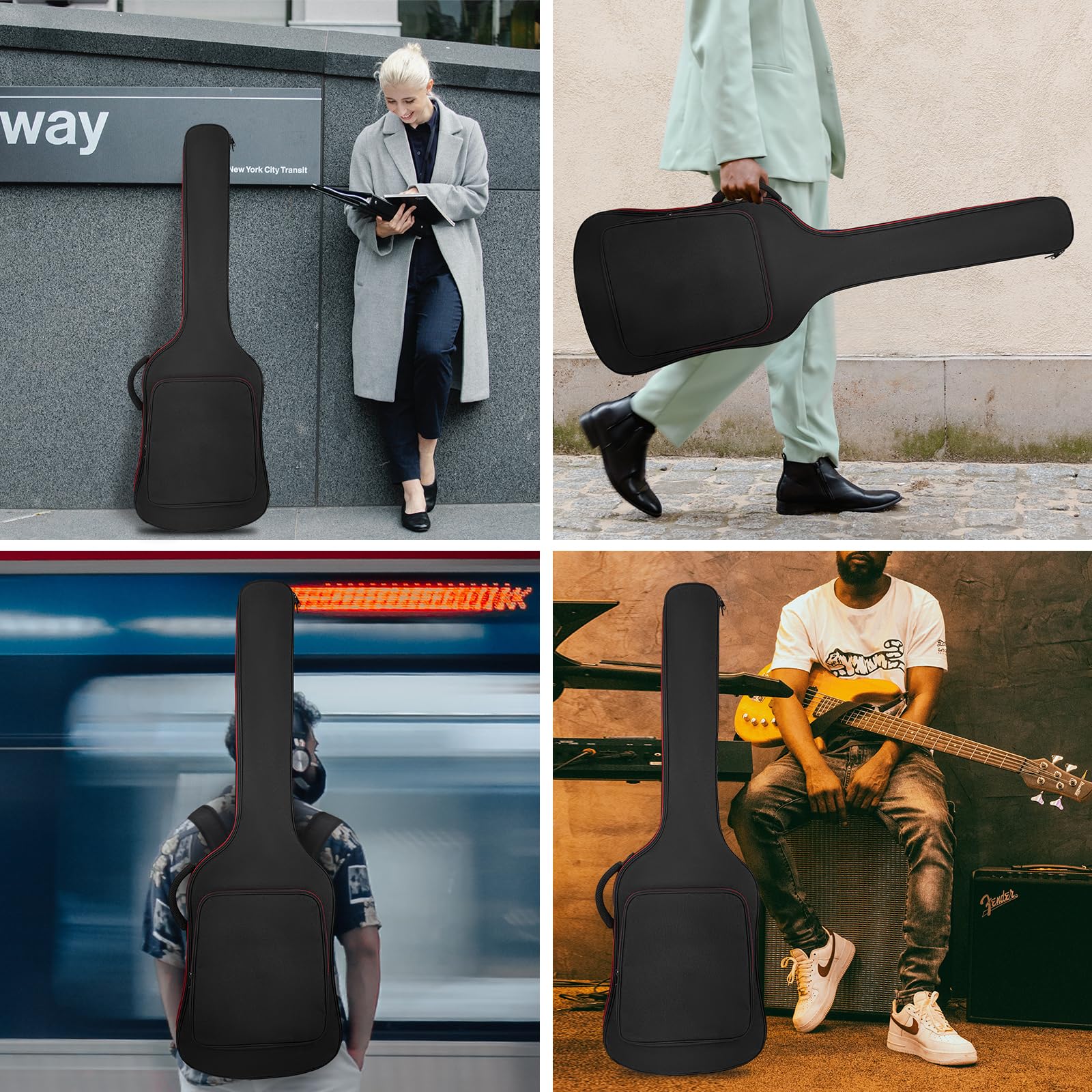 MUZNOTE Bass Guitar Bag, Bass Guitar Bag Gig Bag Backpack Electric Bass Guitar Case Soft 0.38 inch Padding Lightweight with Pockets Waterproof (Black) - Image 7