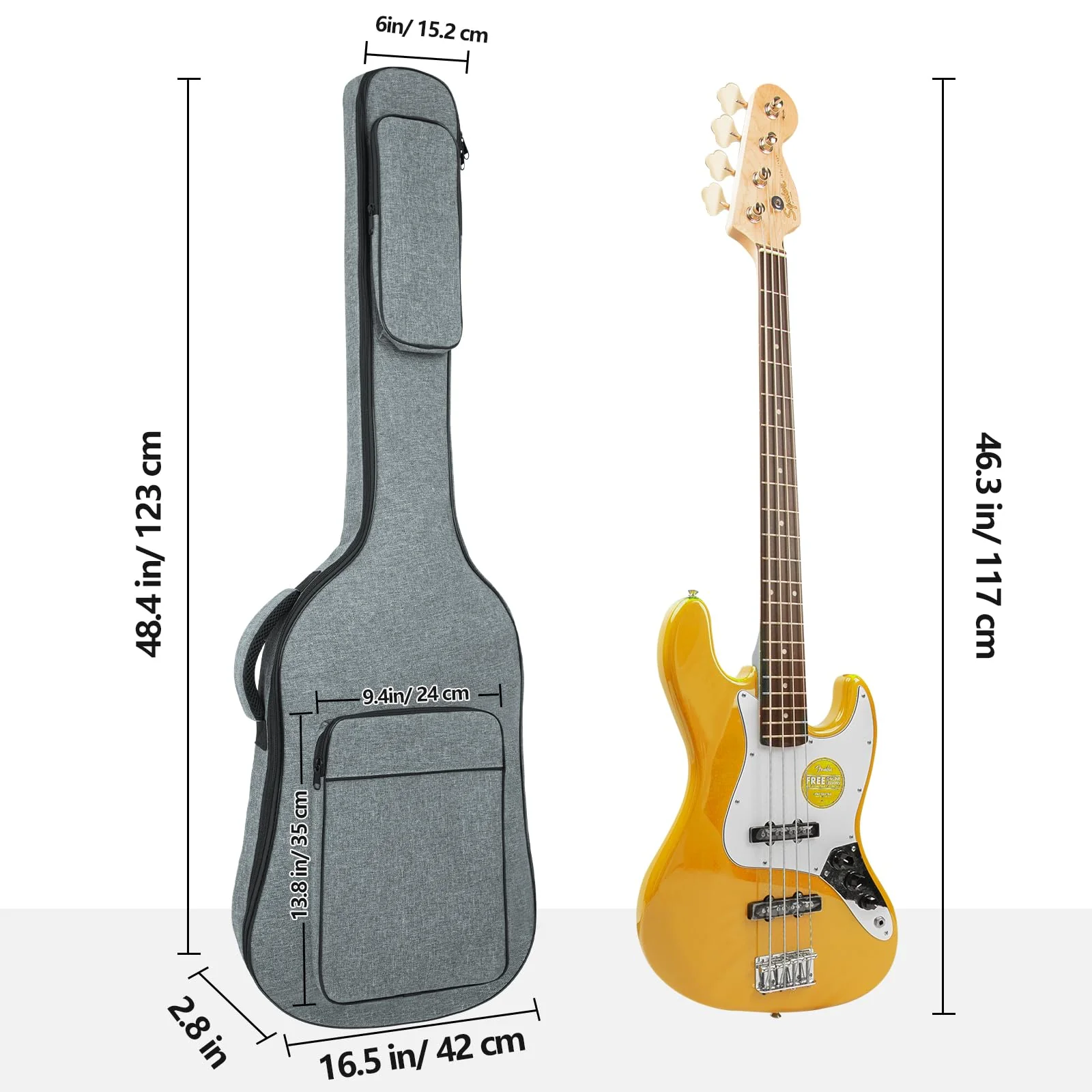 MUZNOTE Bass Guitar Bag Gig Bag Backpack Electric Bass Guitar Case Soft 0.38 inch Padding Lightweight with Pockets Waterproof (Grey) Bass Guitar Bag-6mm - Image 3