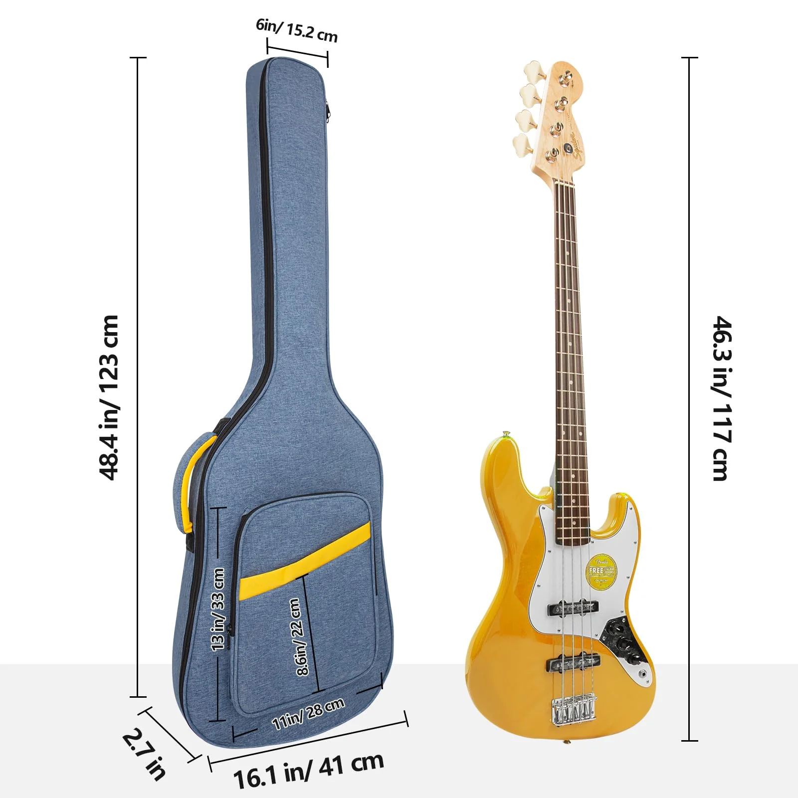 MUZNOTE Bass Guitar Case, Bass Guitar Gig Bag Backpack Soft Electric Bass Guitar Bag 0.38 inch Thick Padding Lightweight Dual Adjustable Shoulder Strap Pocket (Blue) - Image 2