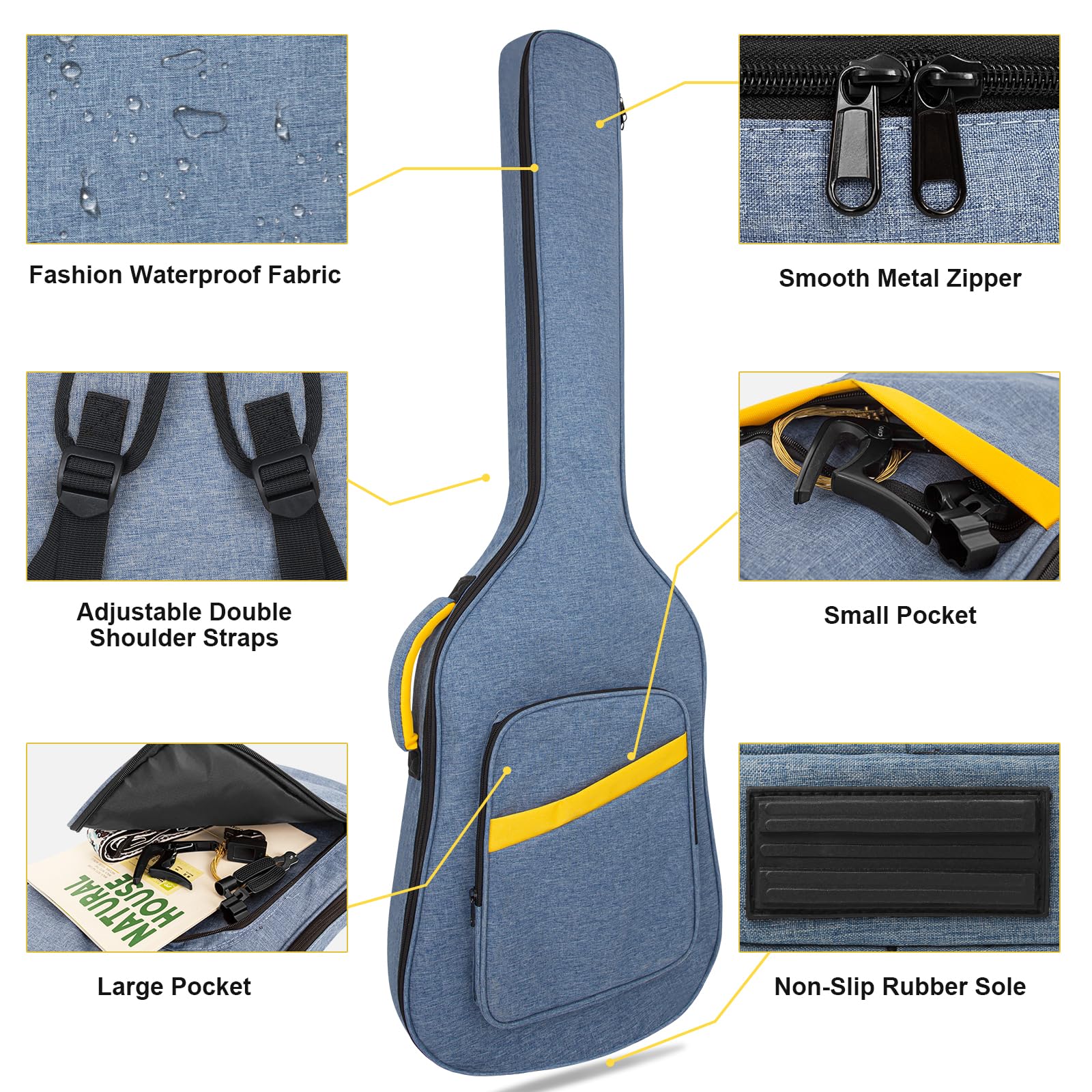 MUZNOTE Bass Guitar Case, Bass Guitar Gig Bag Backpack Soft Electric Bass Guitar Bag 0.38 inch Thick Padding Lightweight Dual Adjustable Shoulder Strap Pocket (Blue) - Image 3