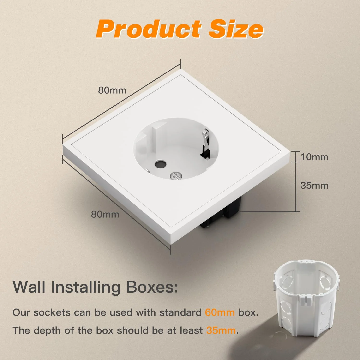 MVAVA Schuko Socket EU Standard, 1 Compartment Flush-Mounted Socket, 80 mm x 80 mm Sockets, Easy Installation, 3-Wire Required, White 2-1-gang - Image 2