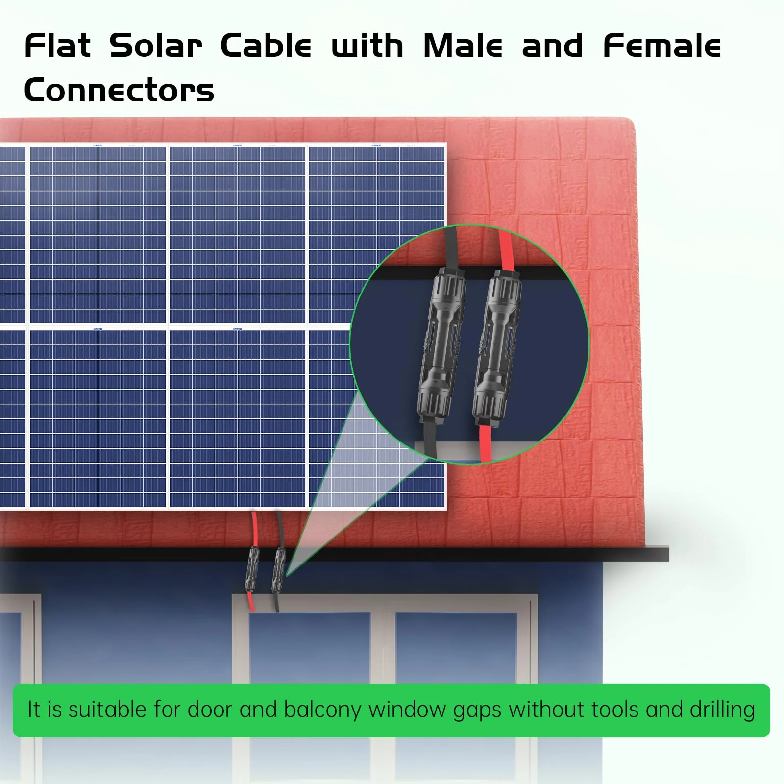 MXRPV Pack of 2 Solar Panel Flat Cable 4 mm², 100 cm Solar Cable Window Feed-Through Flexible PV Flat Cable for Balcony Power Station and Solar Power Station 100cm-2 Stück - Image 2