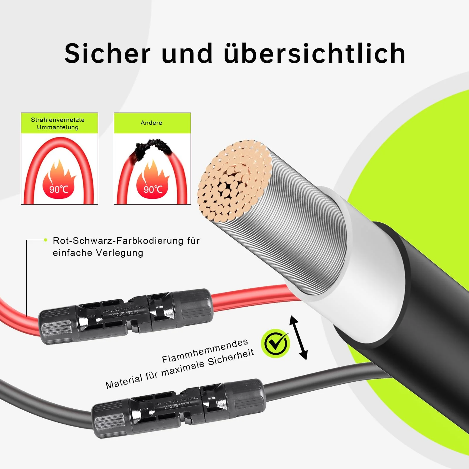 MXRPV Solar Cable 4 mm²/6 mm², Solar Cable Extension 2/3/5/10/15 m, Tool-Free Solar Extension Cable, PV Cable (6 mm², 5 m) 6mm²5m - Image 2