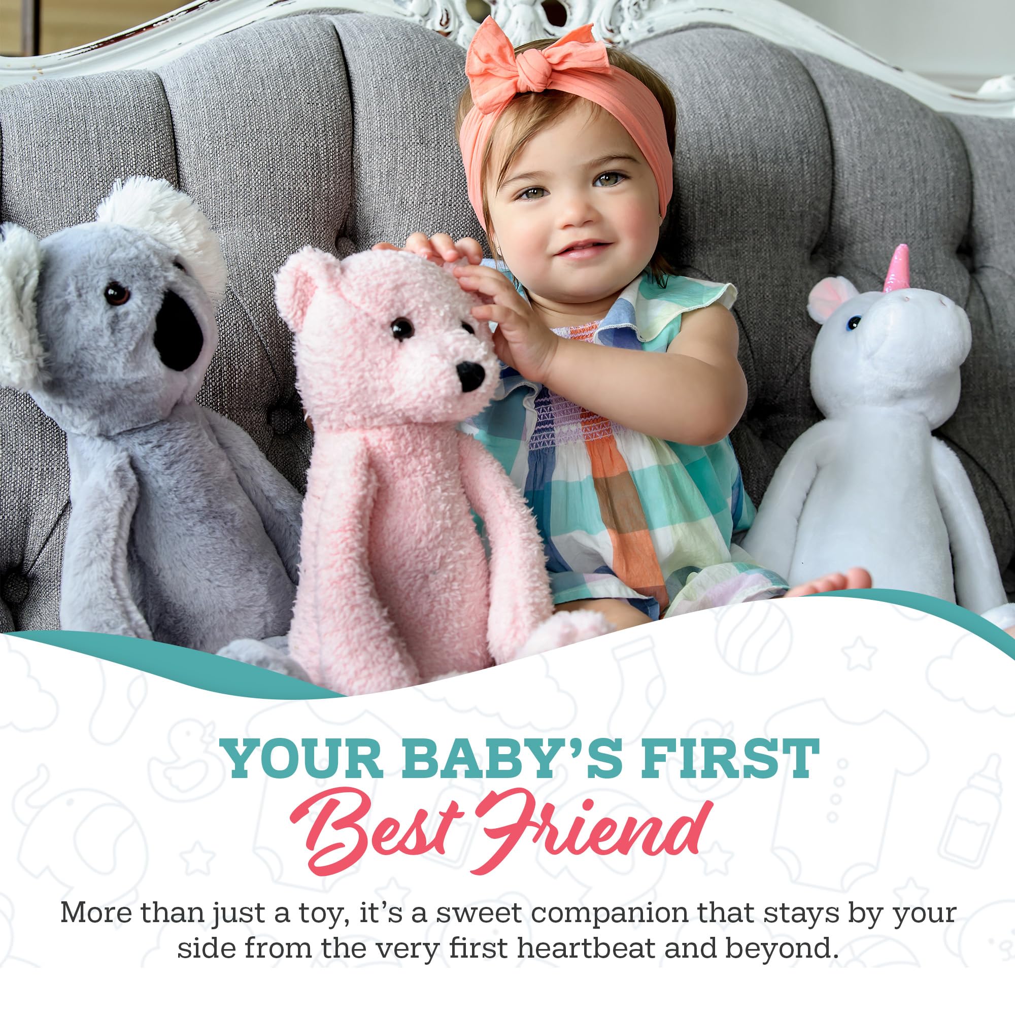 My Baby’s Heartbeat Bear, 20 Second Voice Recorder, Recordable Plush Keepsake, Heartbeat Recorder Memory Gift for Pregnancy and Expecting Parents, 8 Inch, Not a Medical Device, Hippo - Image 5
