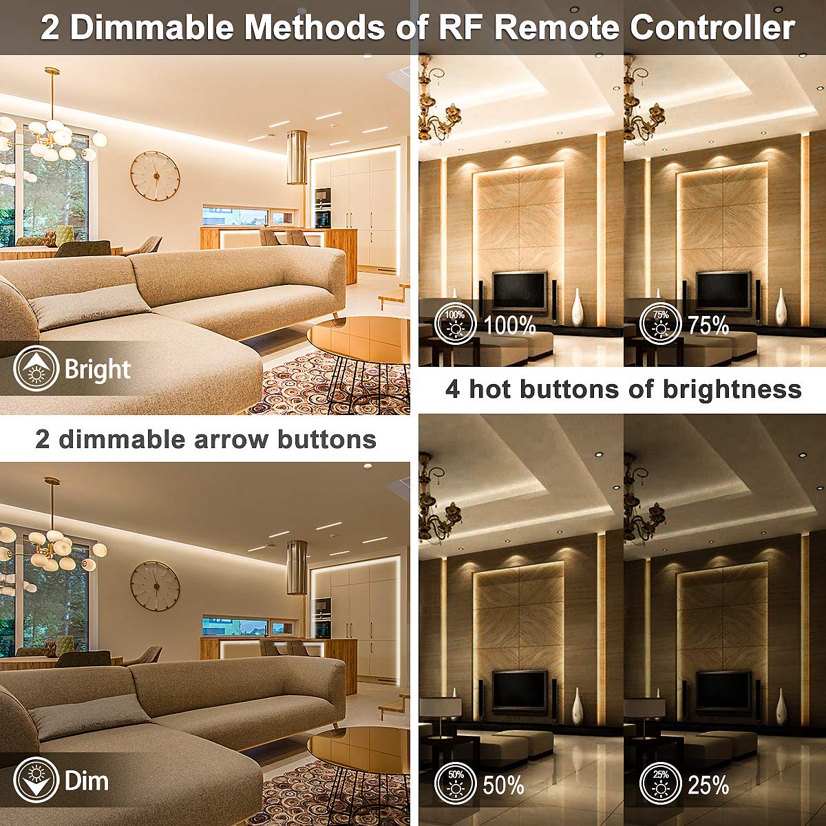 MY BEAUTY LIGHT LED Strip Lights Warm White,32.8ft Dimmable LED Light Strip with RF Remote,600 Bright 3000K 2835 LEDs,Plug-in Adhesive Rope Lights with Timing Mode for Living Room Bedroom Kitchen 32.8ft - Image 4