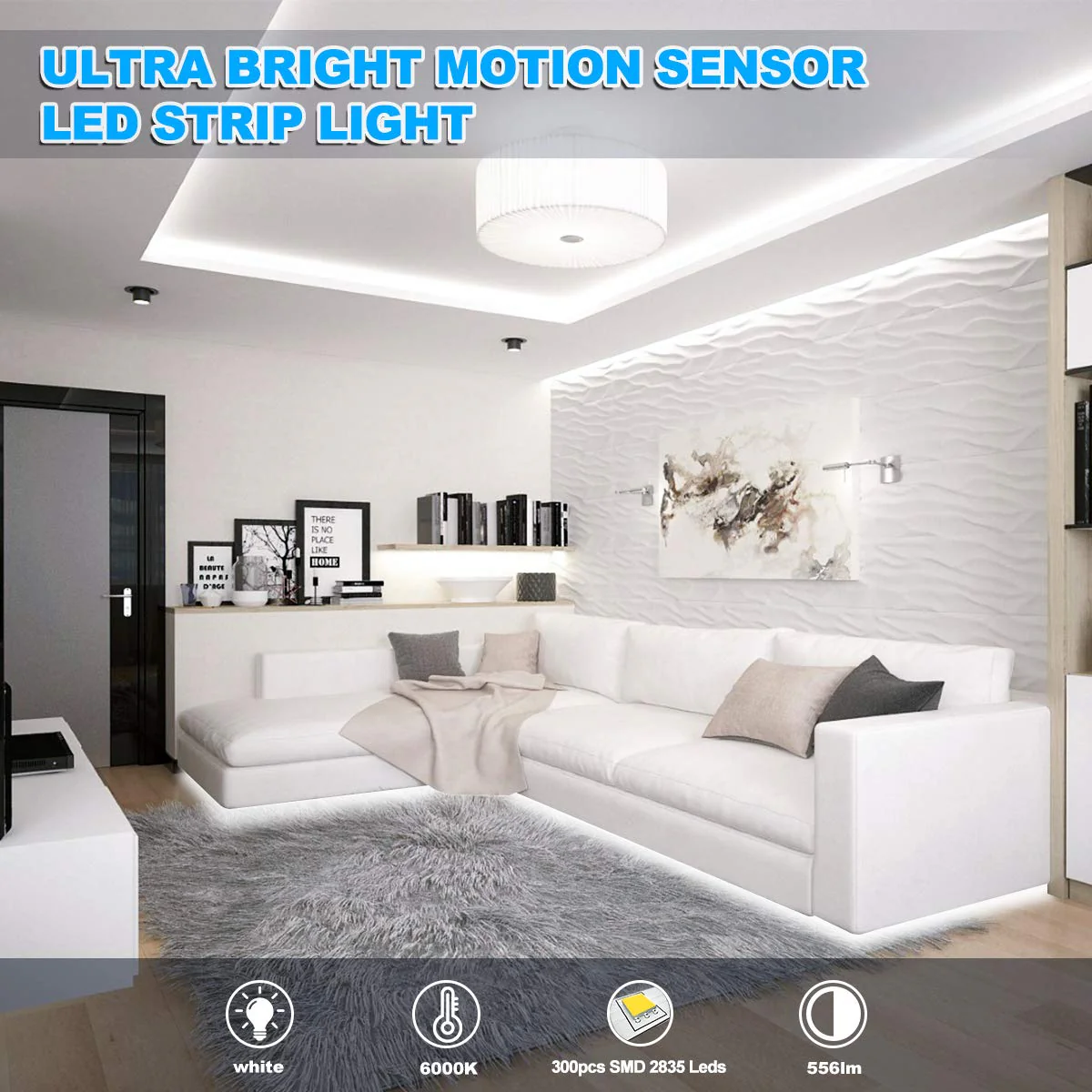 MY BEAUTY LIGHT Motion Activated LED Strip Lights, 16.4ft LED Light Strip with Day or Night 2 Lighting Modes, 3 Timing Off Modes, Bright White 12v Plug-in LED Rope Lights for Under Cabinet, Kitchen - Image 2