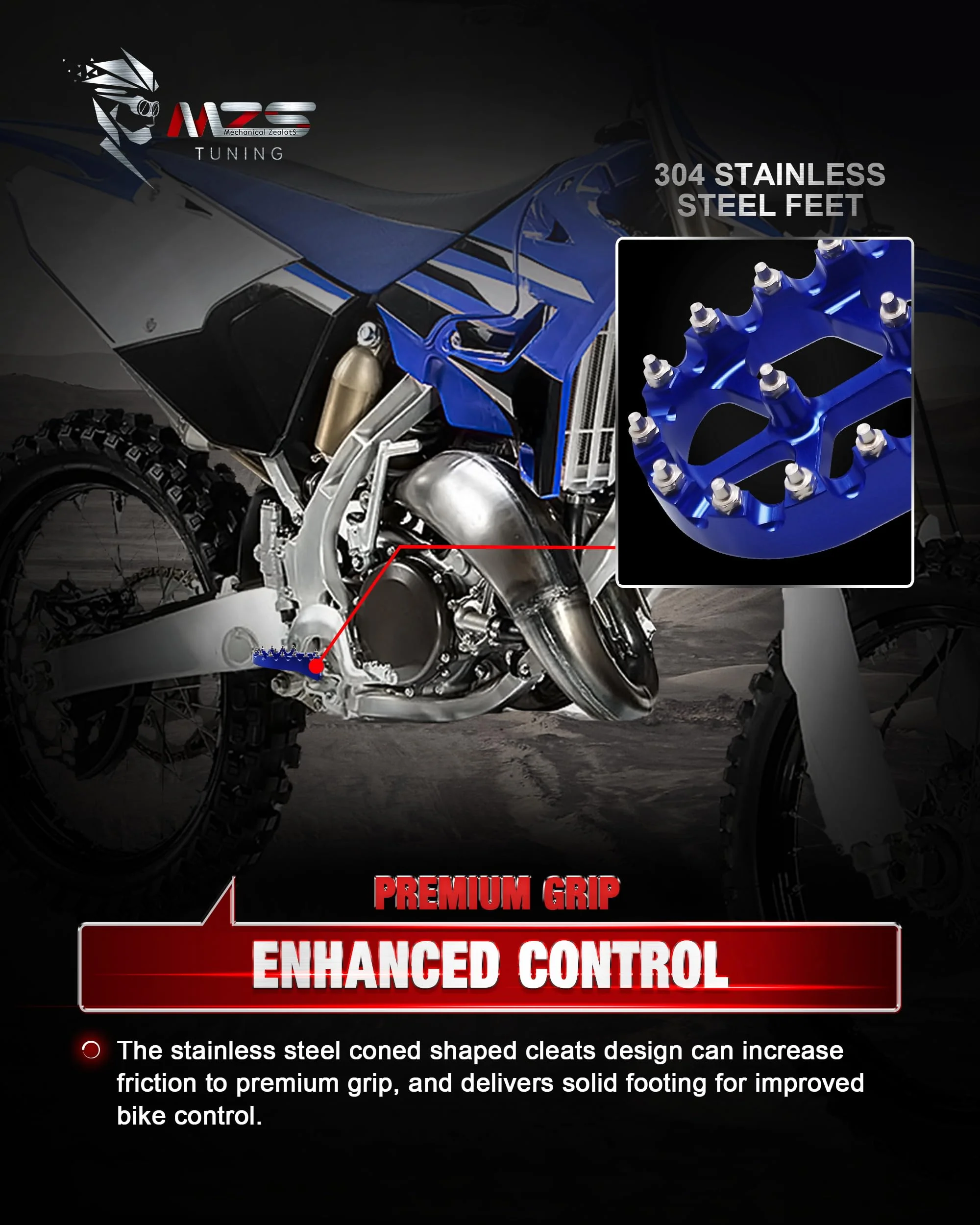 MZS Dirt Bike Foot Pegs, CNC Motocross Footpeg MX Footrest Rest Pedal Blue Compatible with YZ65 YZ85 YZ125 YZ250 YZ250F YZ125X YZ250X YZ426F YZ450F YZ450FX YZ250FX WR250F WR450F YZ 65/85/125/250/250F/250X/426F/450F, WR 250F/450F - Image 5