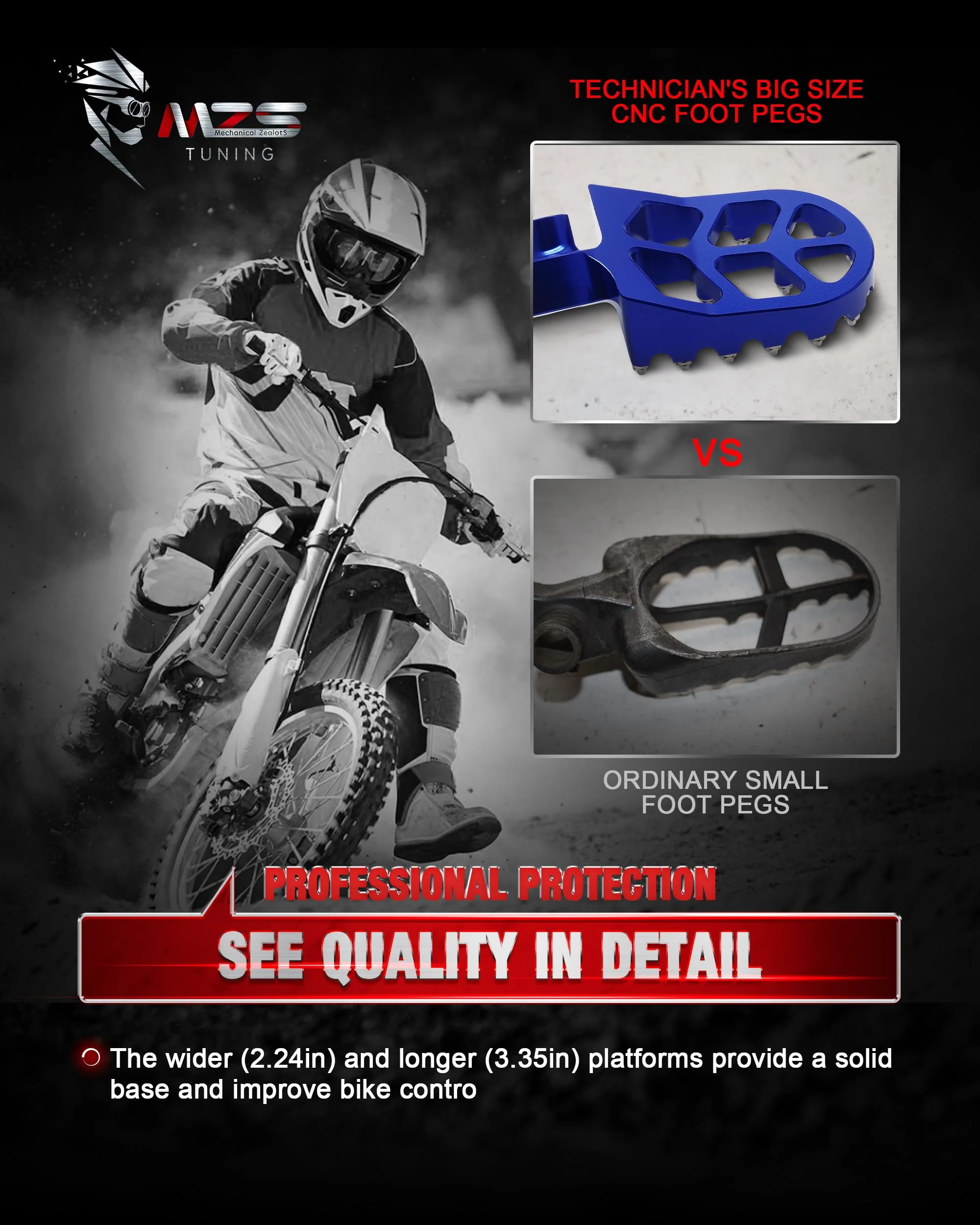 MZS Dirt Bike Foot Pegs, CNC Motocross Footpeg MX Footrest Rest Pedal Blue Compatible with YZ65 YZ85 YZ125 YZ250 YZ250F YZ125X YZ250X YZ426F YZ450F YZ450FX YZ250FX WR250F WR450F YZ 65/85/125/250/250F/250X/426F/450F, WR 250F/450F - Image 6