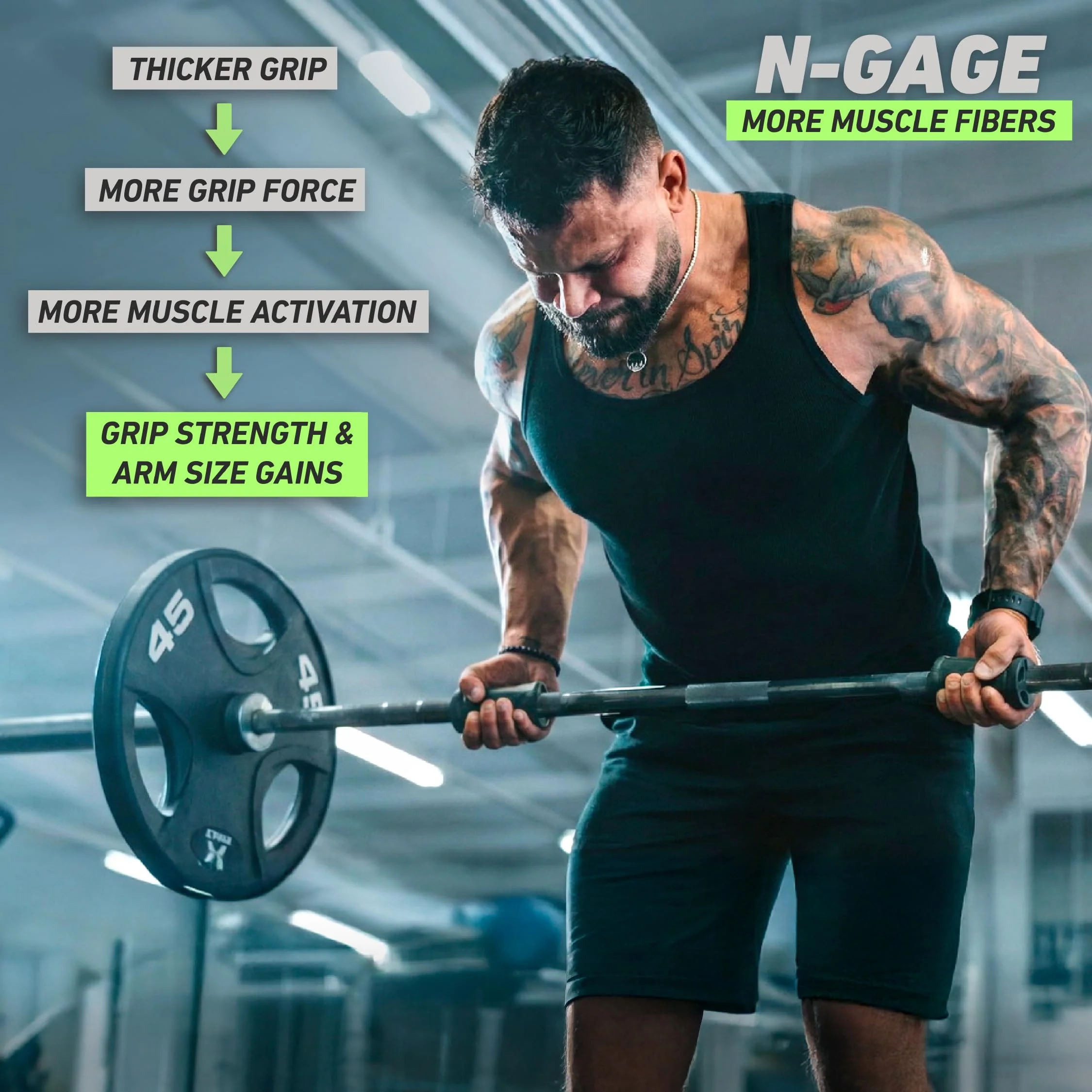 N-Gage Grips – Patented Angled Barbell Thick Grips for Joint Support & Muscle Activation – Ergonomic Bar Attachments for Strength Training - Gym Accessories Manufactured in the USA (1 Pair) EZ (The Smaller Grips) - Image 4