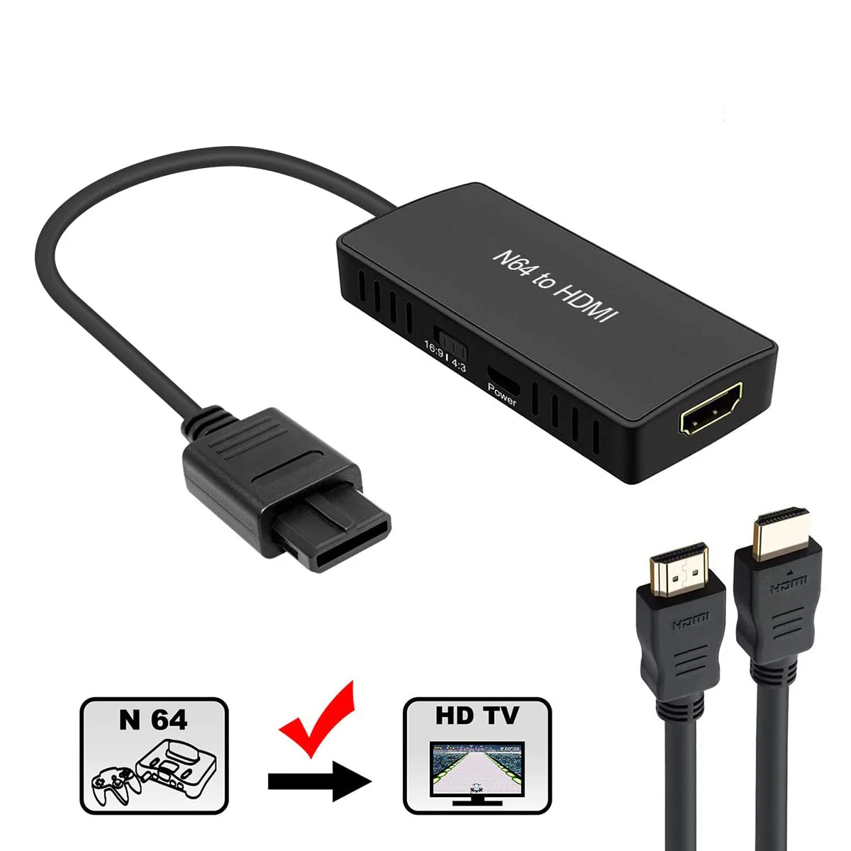 N64 to HDMI Converter Adapter Support 16:9/4:3 Conversion, HDMI Link Cable for N64 /SNES/NGC/SFC（Plug and Play） N64 Adapter - Image 9